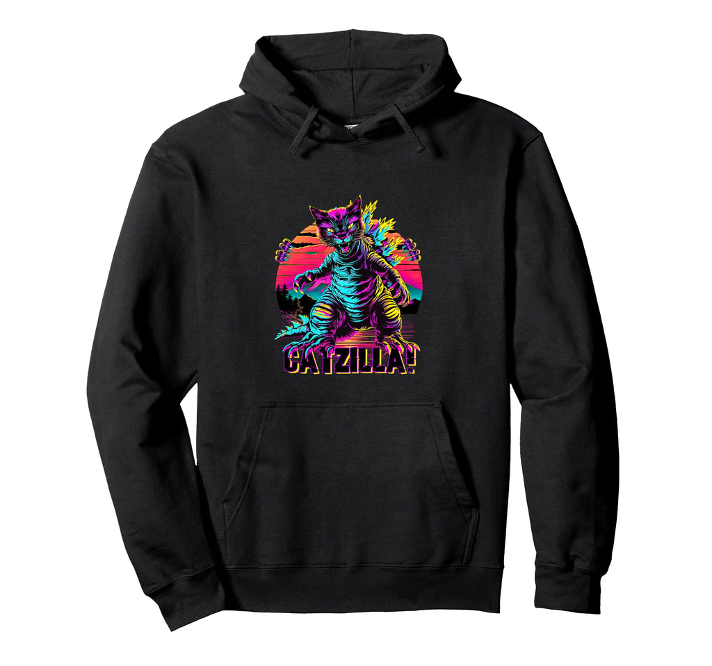 Streetwear Synthwave 80S 90S Catzilla Hoodie - Streetwear Style for Adults - T-Shirt, Sweatshirt, Hoodie