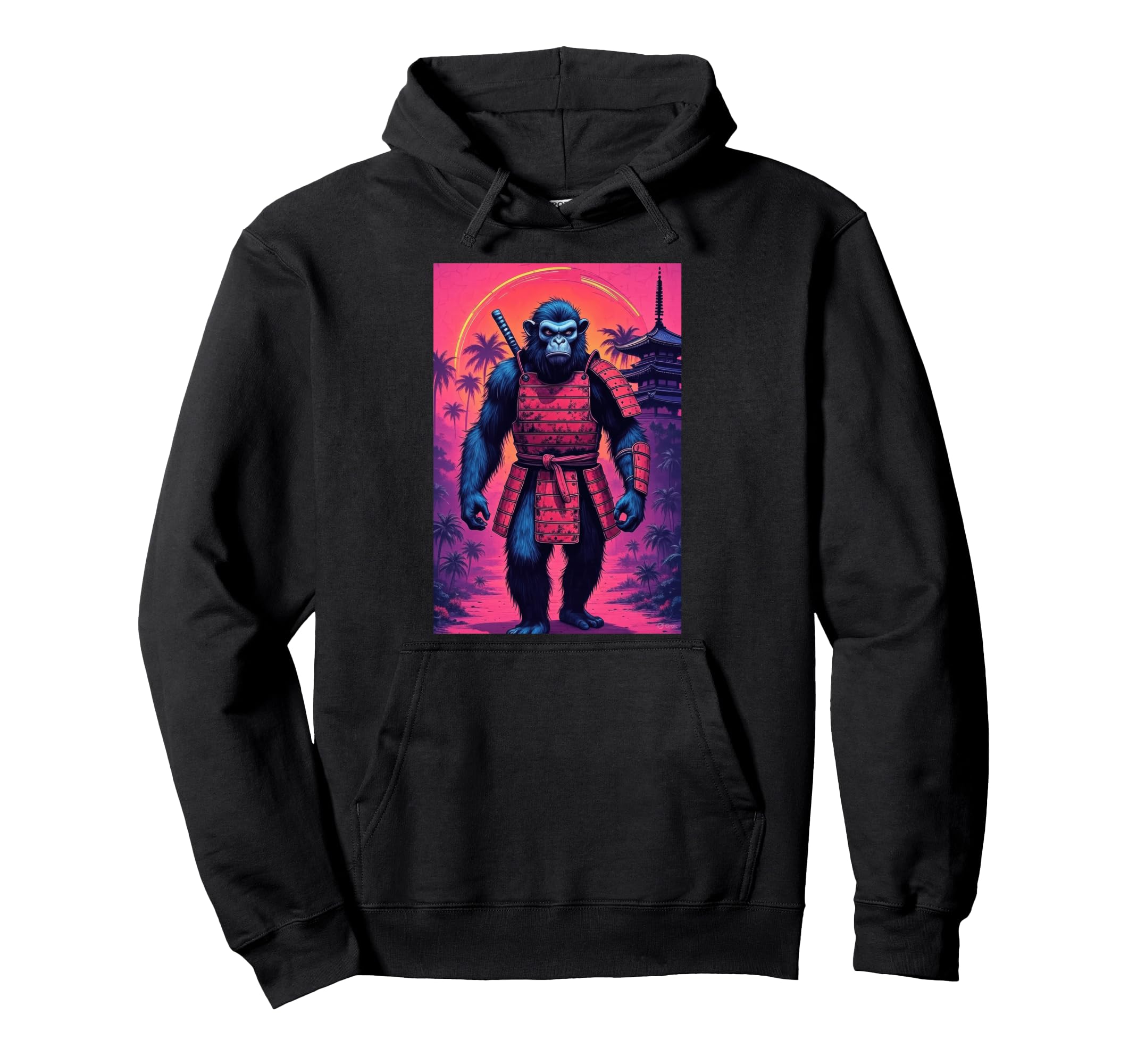 Synthwave Samurai Ape Future Japanese Hoodie - Streetwear Style Unisex - T-Shirt, Sweatshirt, Hoodie