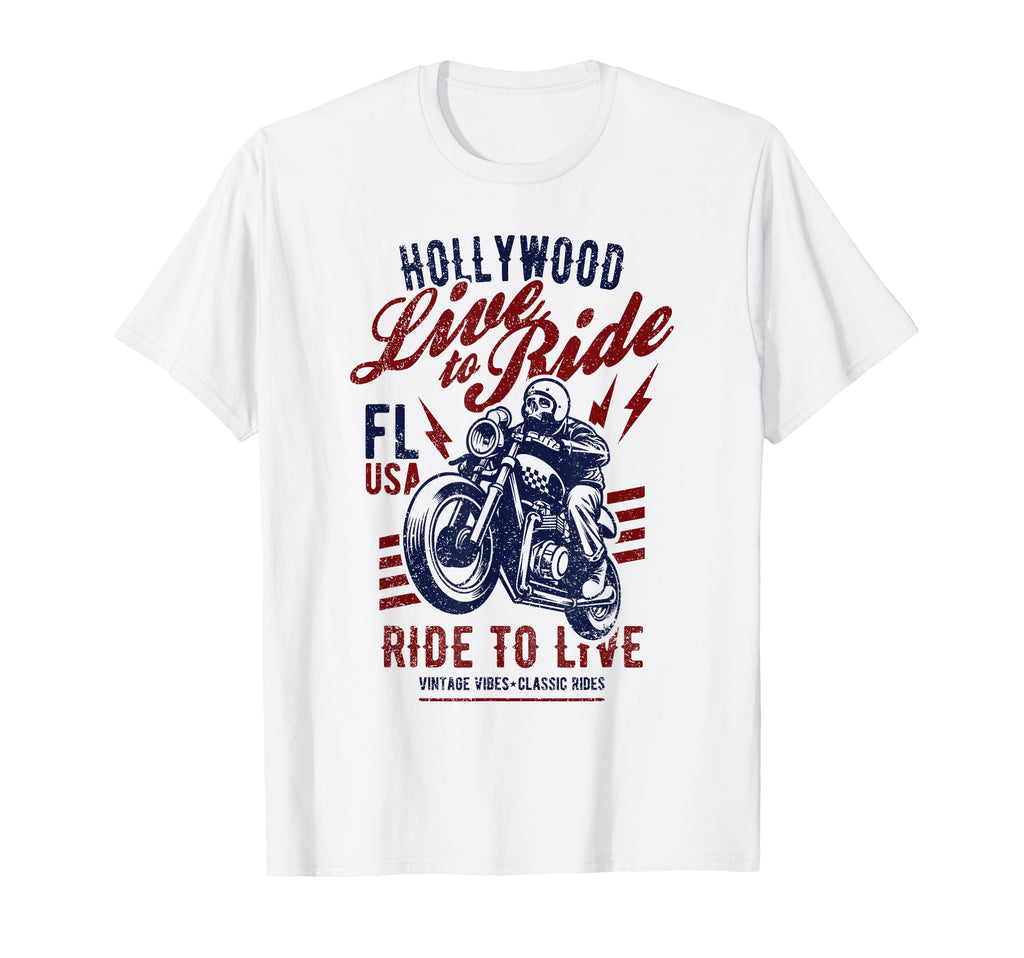Hollywood Florida Usa Motorcycle Skull T-Shirt - Trendy Graphic Unisex - T-Shirt, Sweatshirt, Hoodie