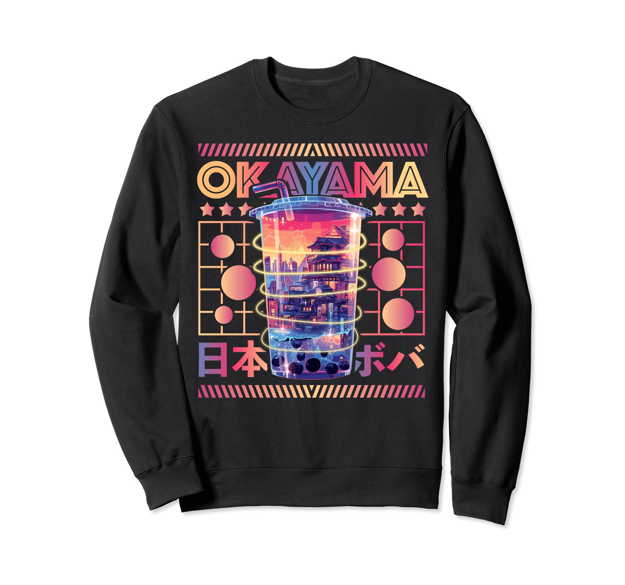 Okayama City 80S Synthwave Boba Tea Sweatshirt - Trendy Graphic Unisex - T-Shirt, Sweatshirt, Hoodie