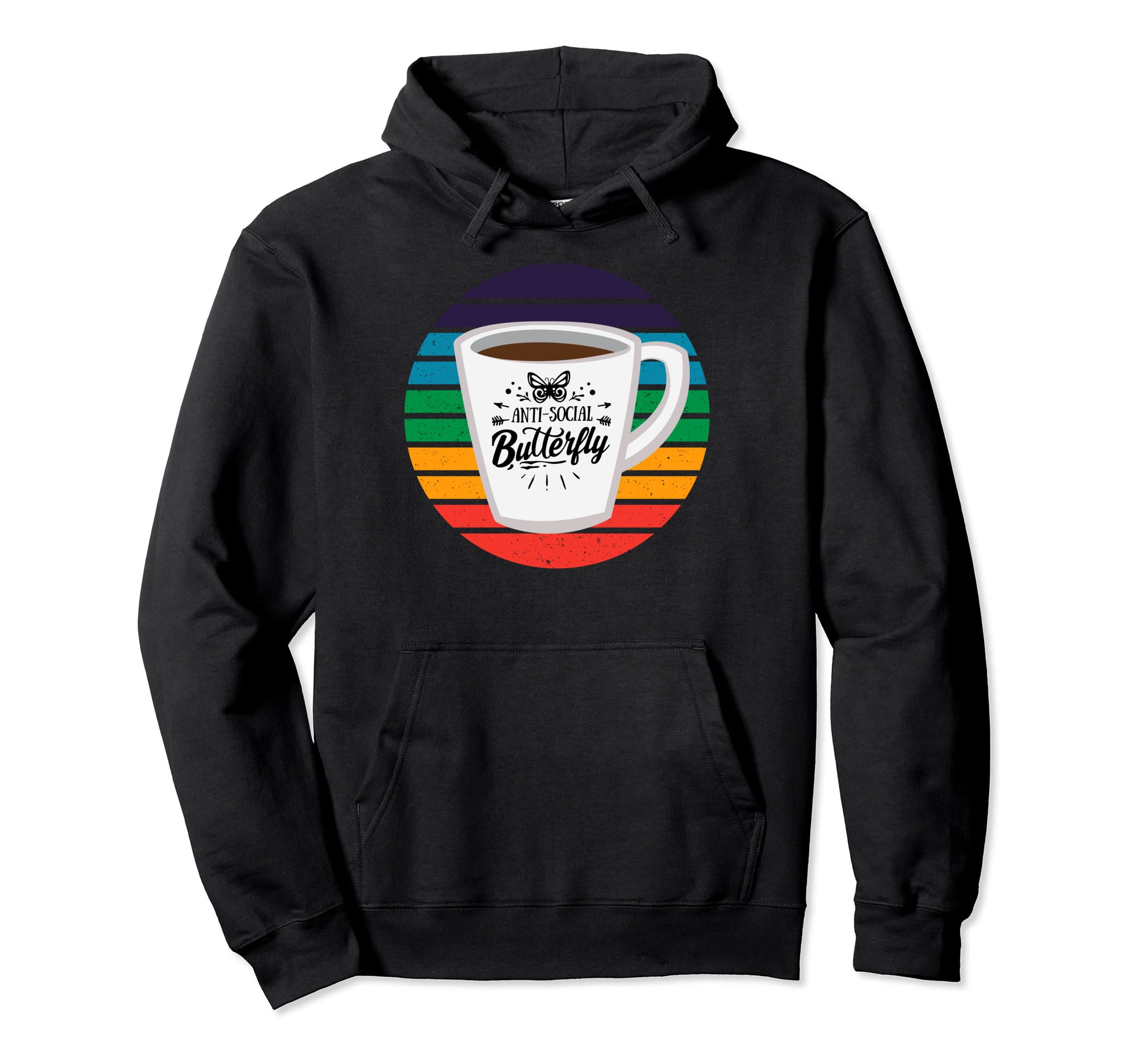 Anti Social Butterfly Coffee Lover Hoodie - Fun Novelty Design for Adults - T-Shirt, Sweatshirt, Hoodie