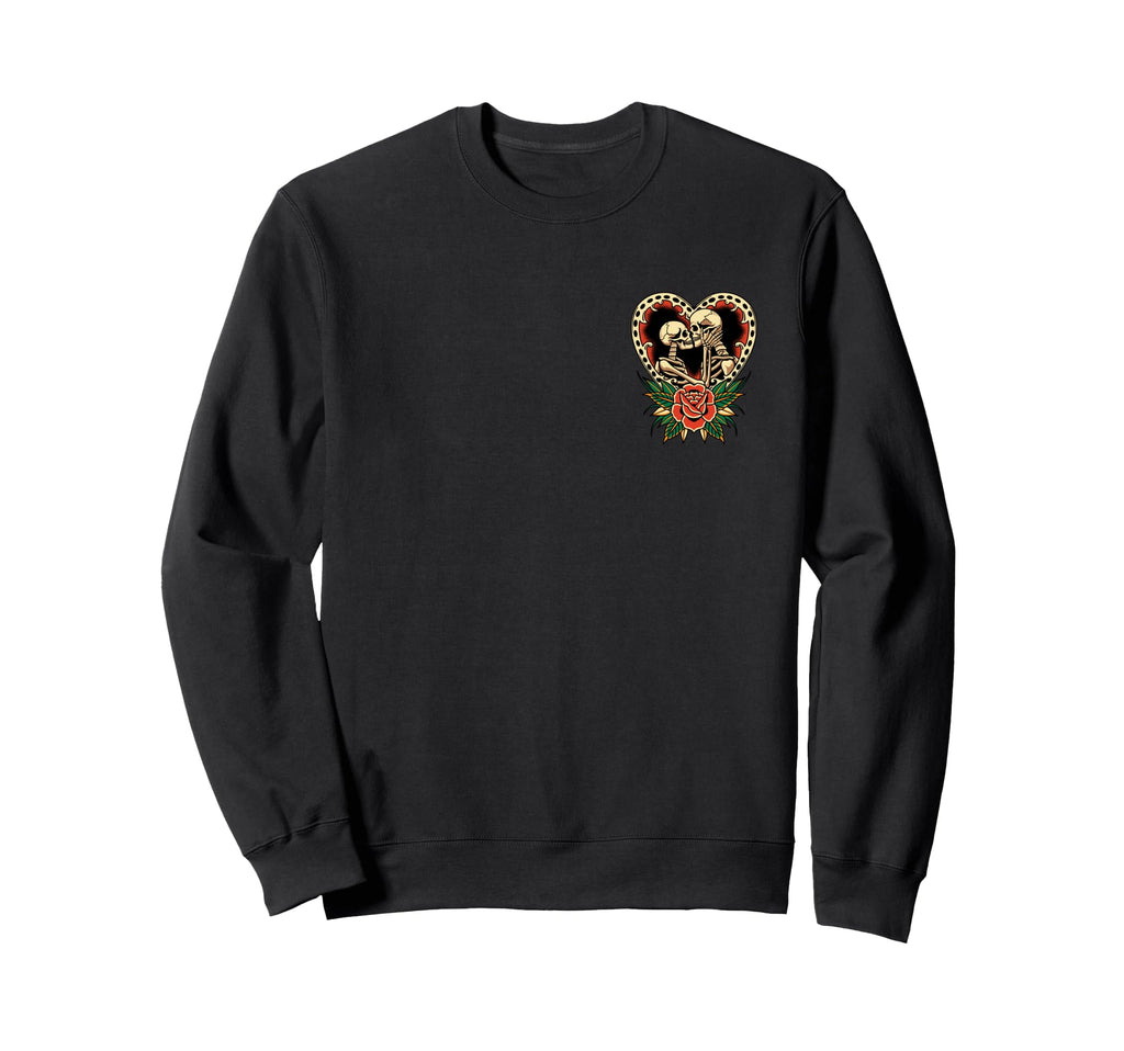 Lovers Skeletons Traditional Tattoo Sweatshirt - Minimalist Print Unisex - T-Shirt, Sweatshirt, Hoodie