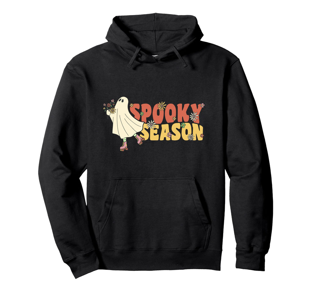 Spooky Season Groovy Ghost Flowers Hoodie - Novelty Apparel Unisex - T-Shirt, Sweatshirt, Hoodie