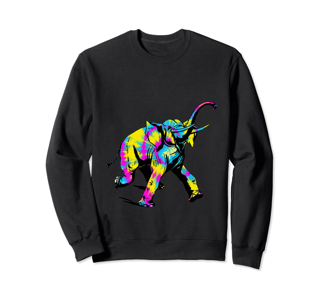 Elephant Tie Dye 60S 70S Rainbow Sweatshirt - Novelty Apparel for Adults - T-Shirt, Sweatshirt, Hoodie