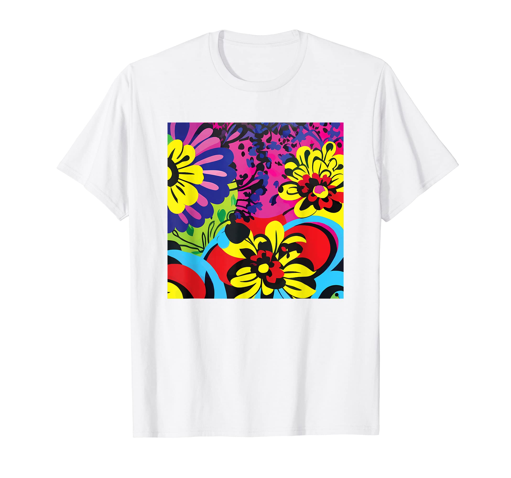 80S Pop Art Color Colorful Floral T-Shirt - Custom Art Print for Adults - T-Shirt, Sweatshirt, Hoodie