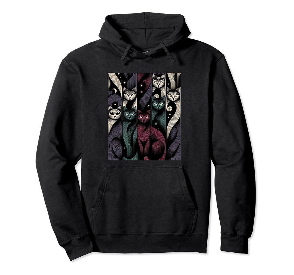 Dark Mid Century Long Neck Cats 50S 60S Hoodie - Trendy Graphic for Adults - T-Shirt, Sweatshirt, Hoodie