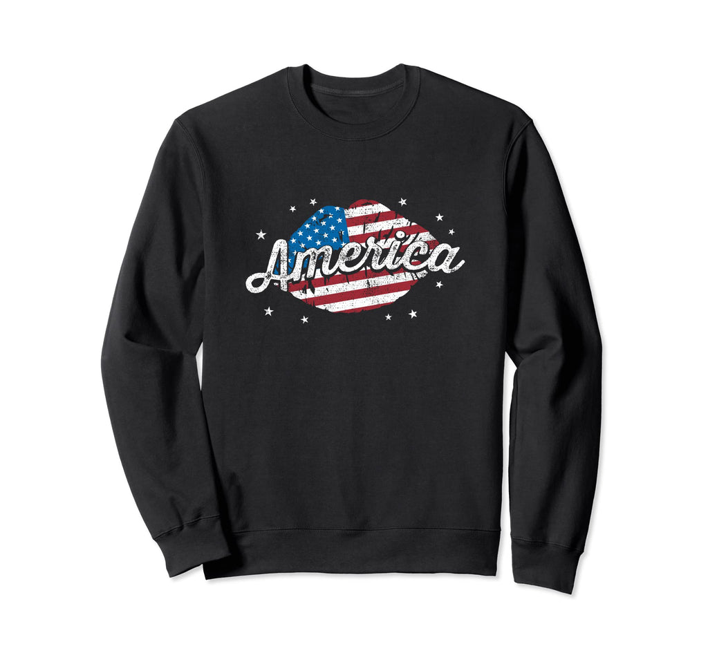 American Flag Lips American Flag Sweatshirt - Novelty Apparel Unisex - T-Shirt, Sweatshirt, Hoodie