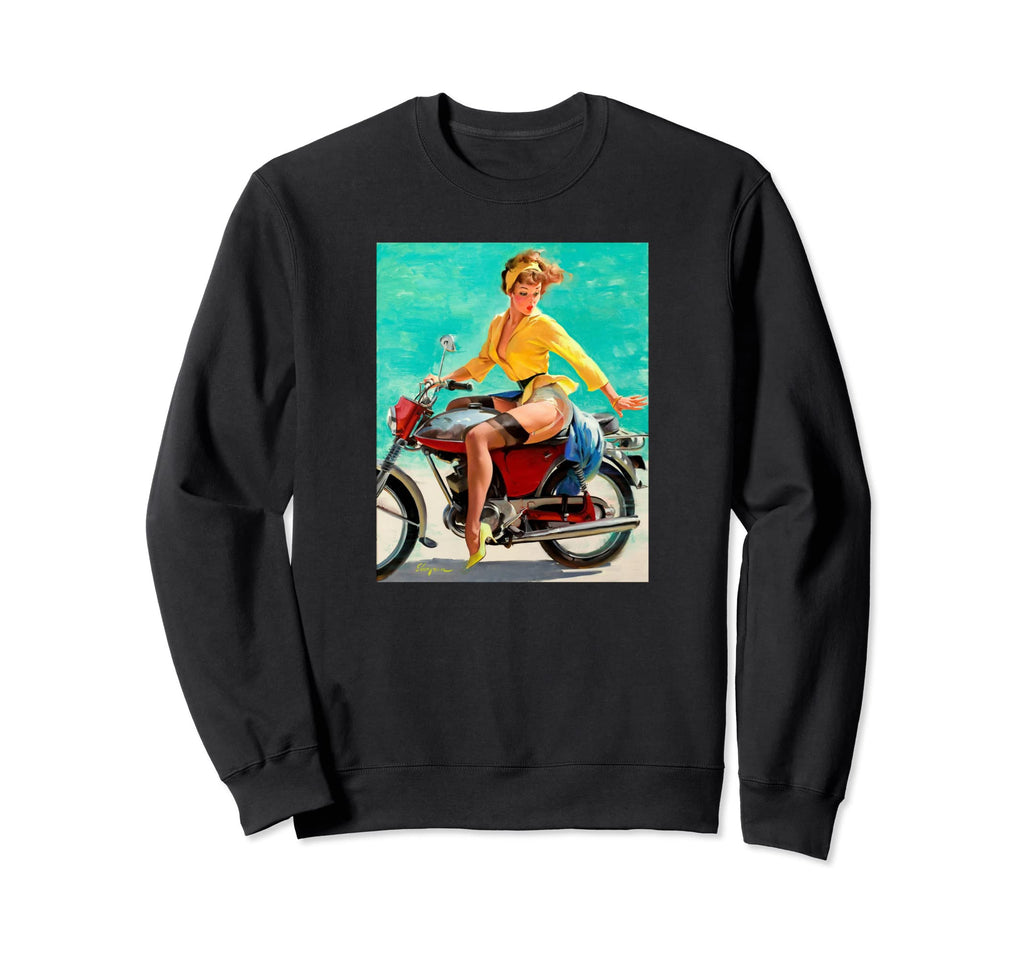 Motorcycle Pinup Pin Up Biker Sweatshirt - Aesthetic Graphic for Adults - T-Shirt, Sweatshirt, Hoodie