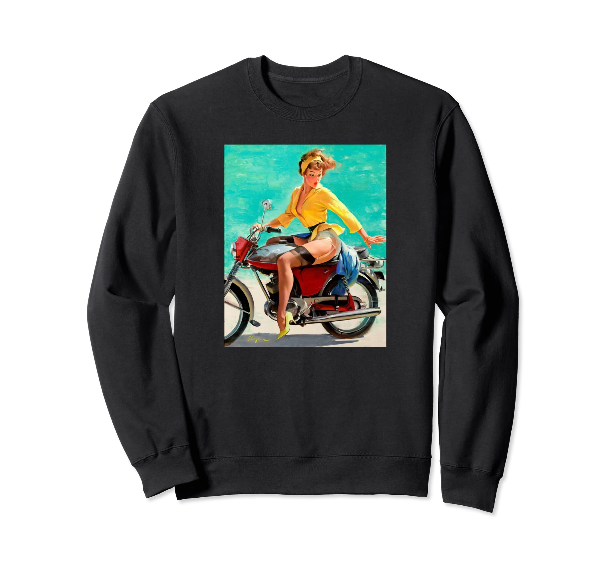 Motorcycle Pinup Pin Up Biker Sweatshirt - Aesthetic Graphic for Adults - T-Shirt, Sweatshirt, Hoodie