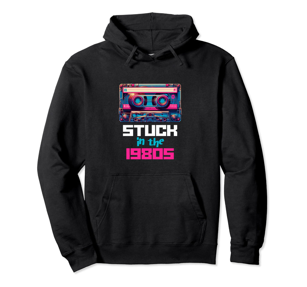 Stuck 80S Synthwave Aesthetic Dj Hoodie - Graphic Print for Adults - T-Shirt, Sweatshirt, Hoodie
