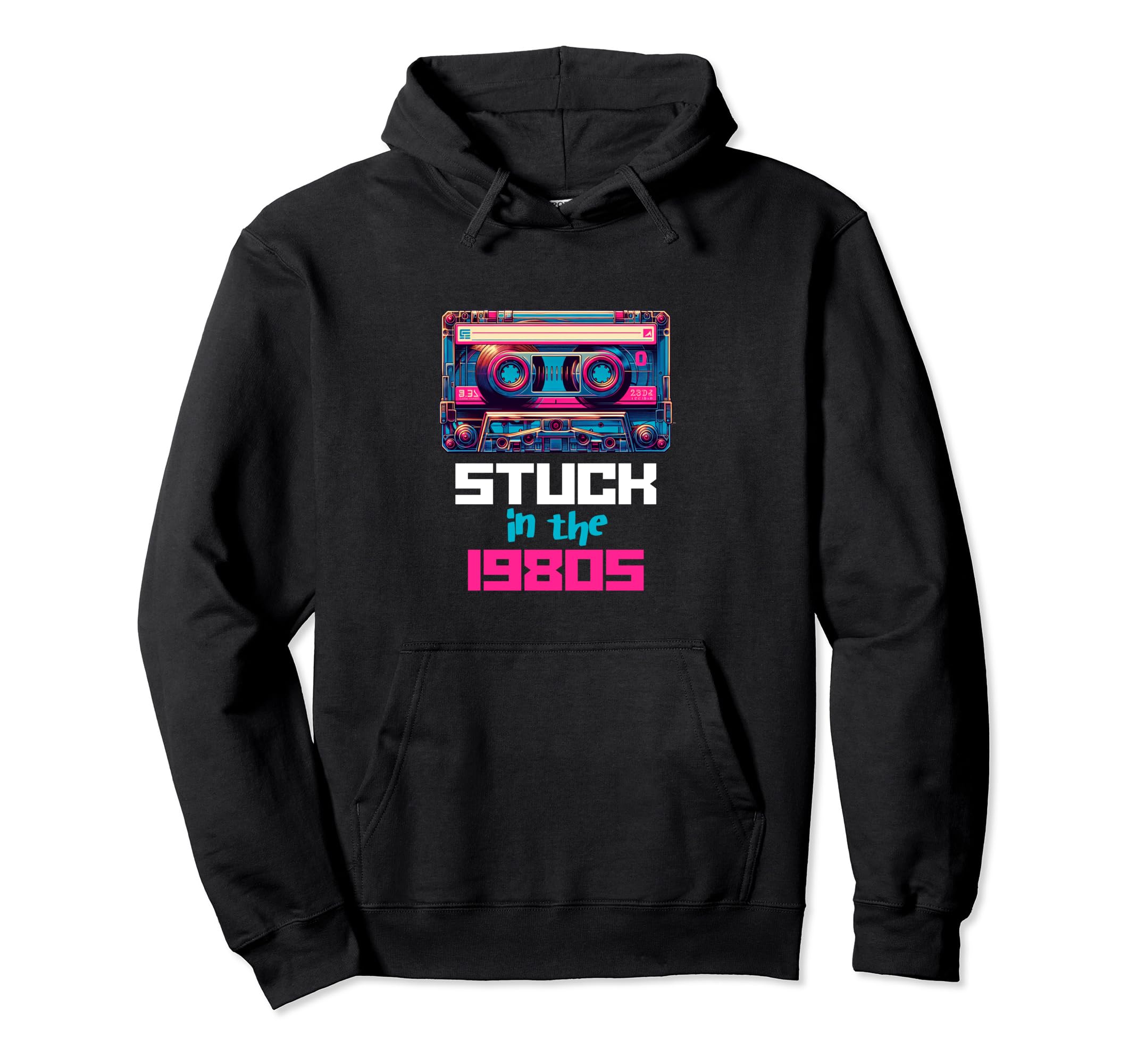 Stuck 80S Synthwave Aesthetic Dj Hoodie - Graphic Print for Adults - T-Shirt, Sweatshirt, Hoodie