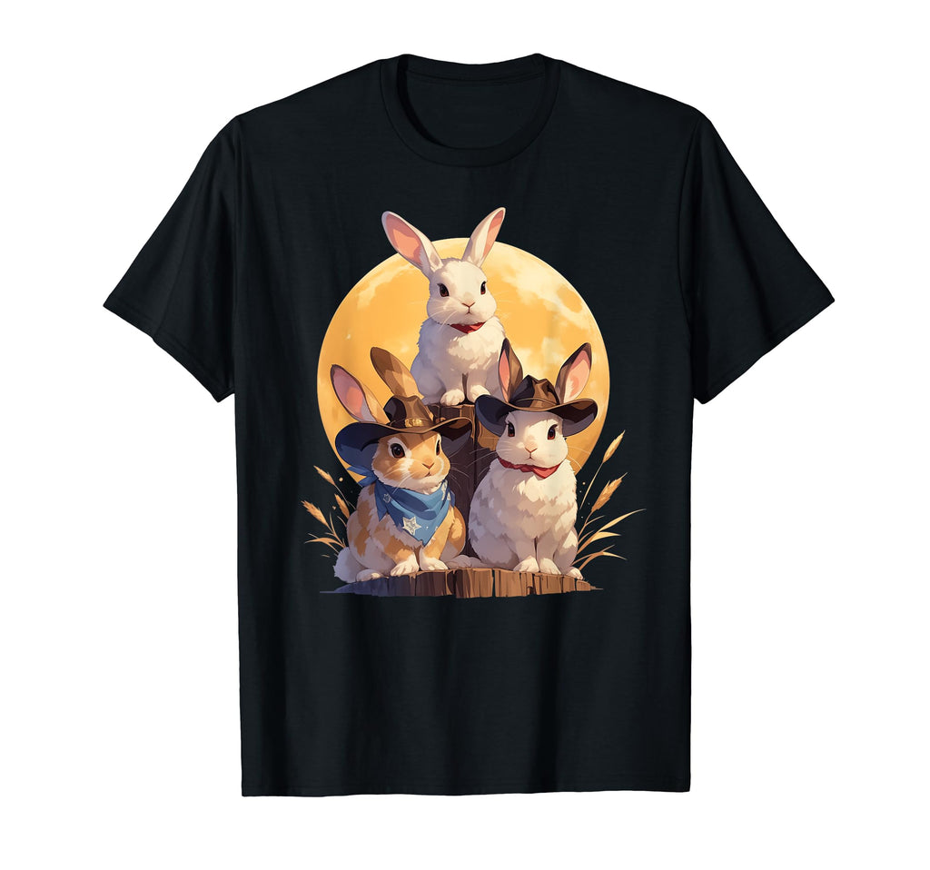Rabbit Howling Moon Cowboy Funny T-Shirt - Casual Everyday Wear Unisex - T-Shirt, Sweatshirt, Hoodie