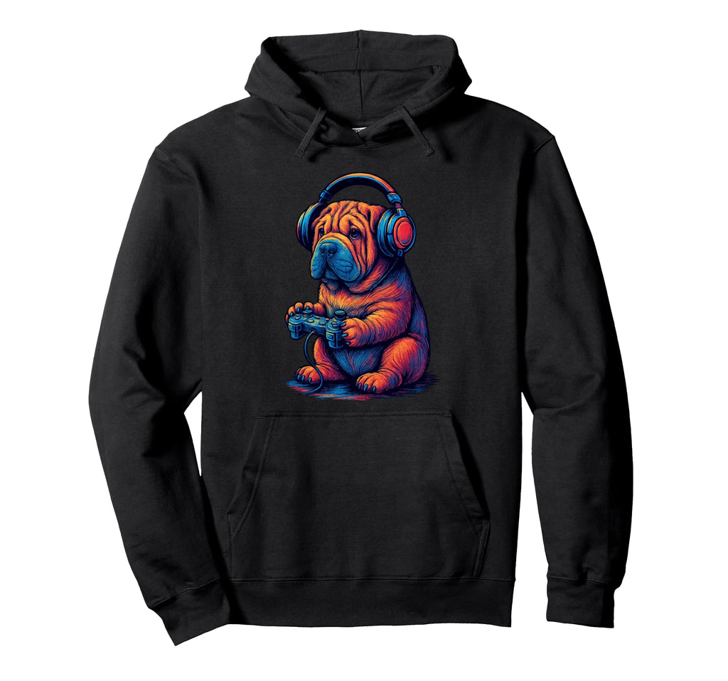 Shar Pei Gamer Gaming Dog Lover Hoodie - Graphic Print Unisex - T-Shirt, Sweatshirt, Hoodie