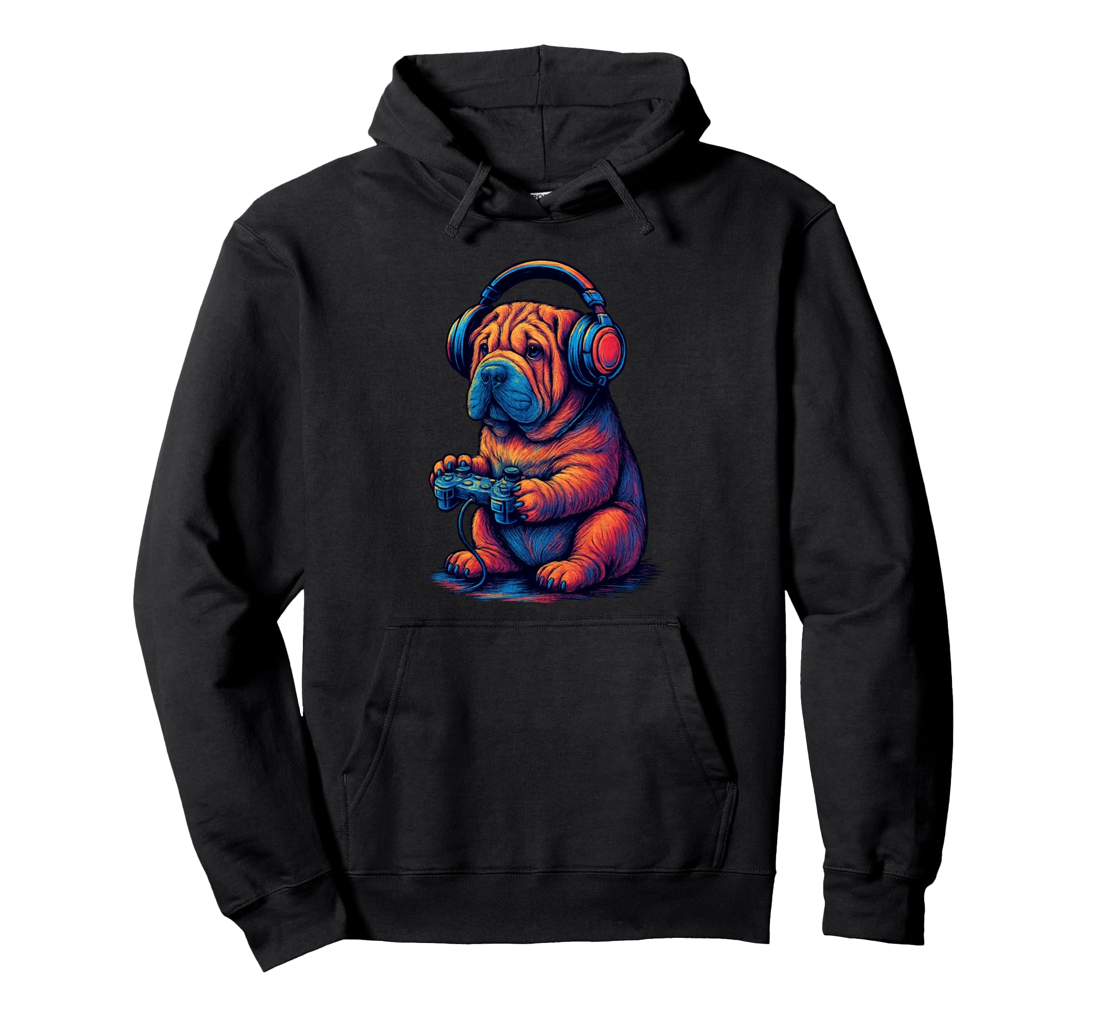 Shar Pei Gamer Gaming Dog Lover Hoodie - Graphic Print Unisex - T-Shirt, Sweatshirt, Hoodie