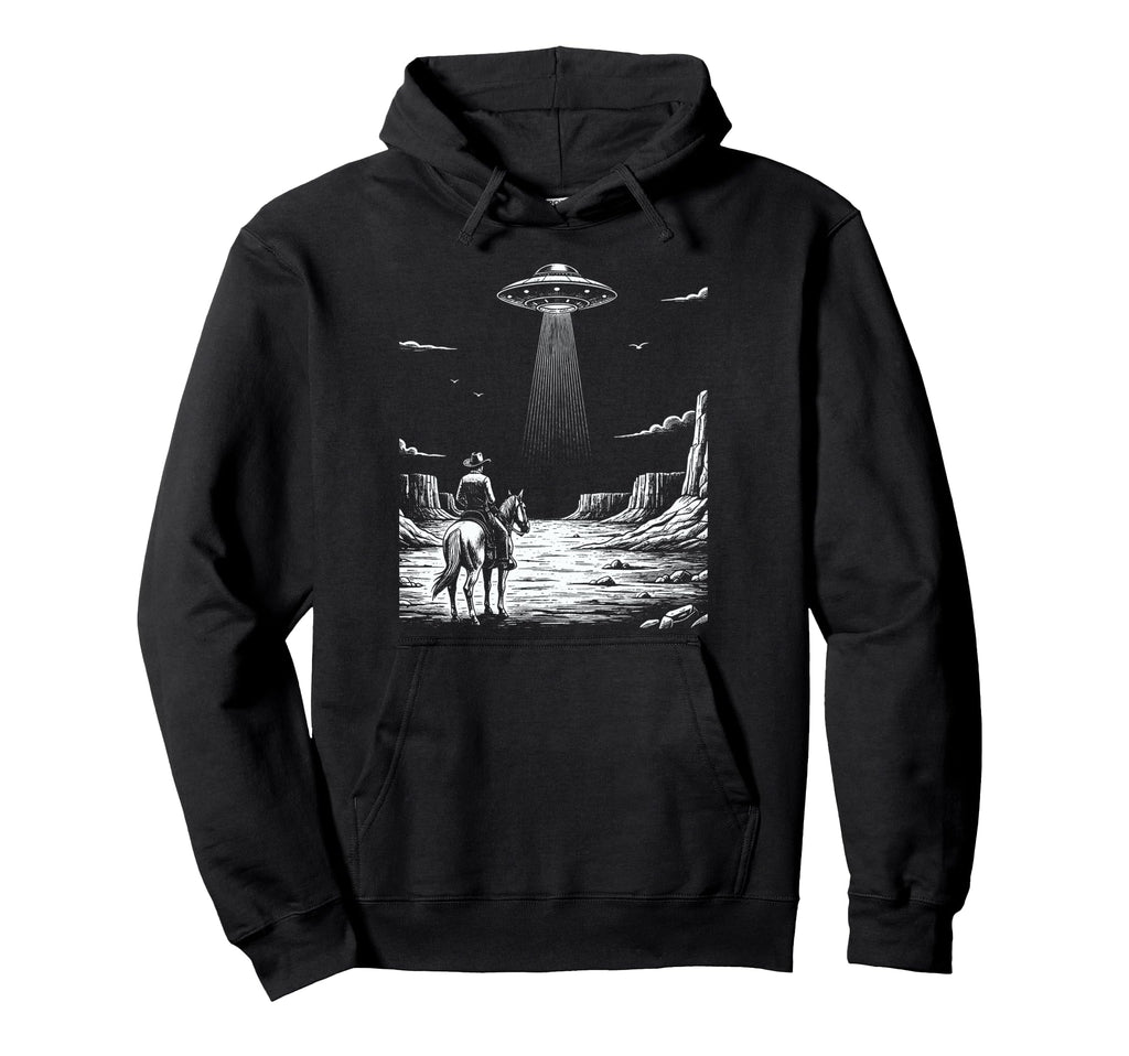 Cowboy Ufo Encounter Western Desert Hoodie - Fun Novelty Design for Adults - T-Shirt, Sweatshirt, Hoodie