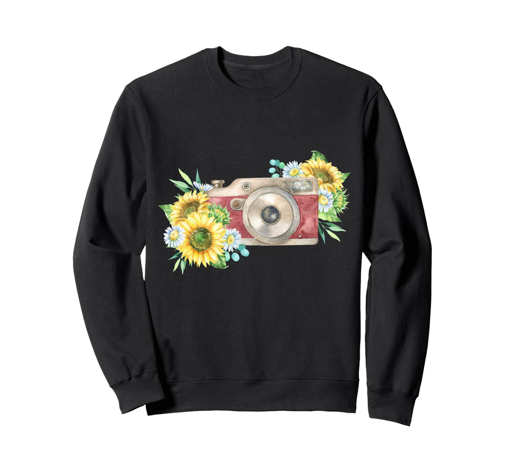 Floral Camera Daisy Gift Sweatshirt - Unique Graphic Unisex - T-Shirt, Sweatshirt, Hoodie