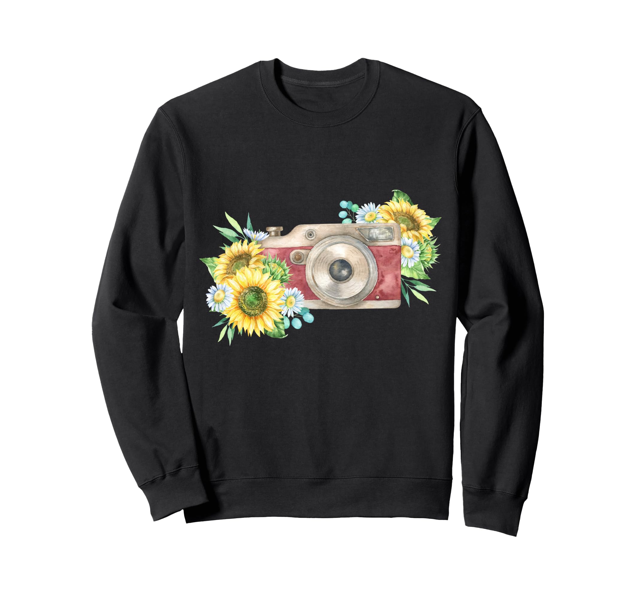 Floral Camera Daisy Gift Sweatshirt - Unique Graphic Unisex - T-Shirt, Sweatshirt, Hoodie