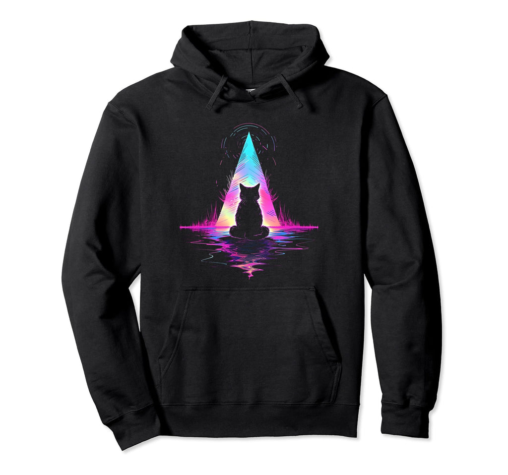 Synthwave Cat Samurai Mediation Vaporwave Hoodie - Custom Art Print Unisex - T-Shirt, Sweatshirt, Hoodie