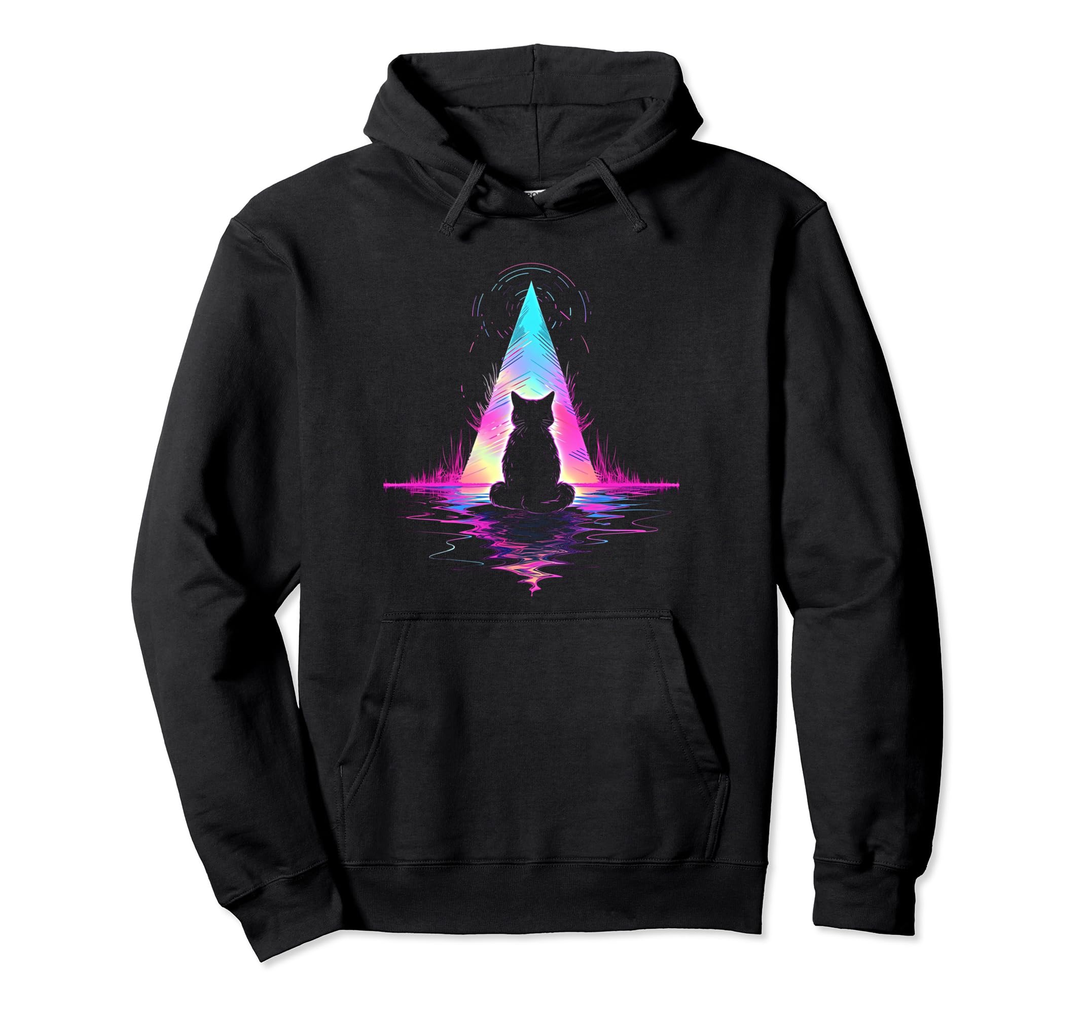 Synthwave Cat Samurai Mediation Vaporwave Hoodie - Custom Art Print Unisex - T-Shirt, Sweatshirt, Hoodie