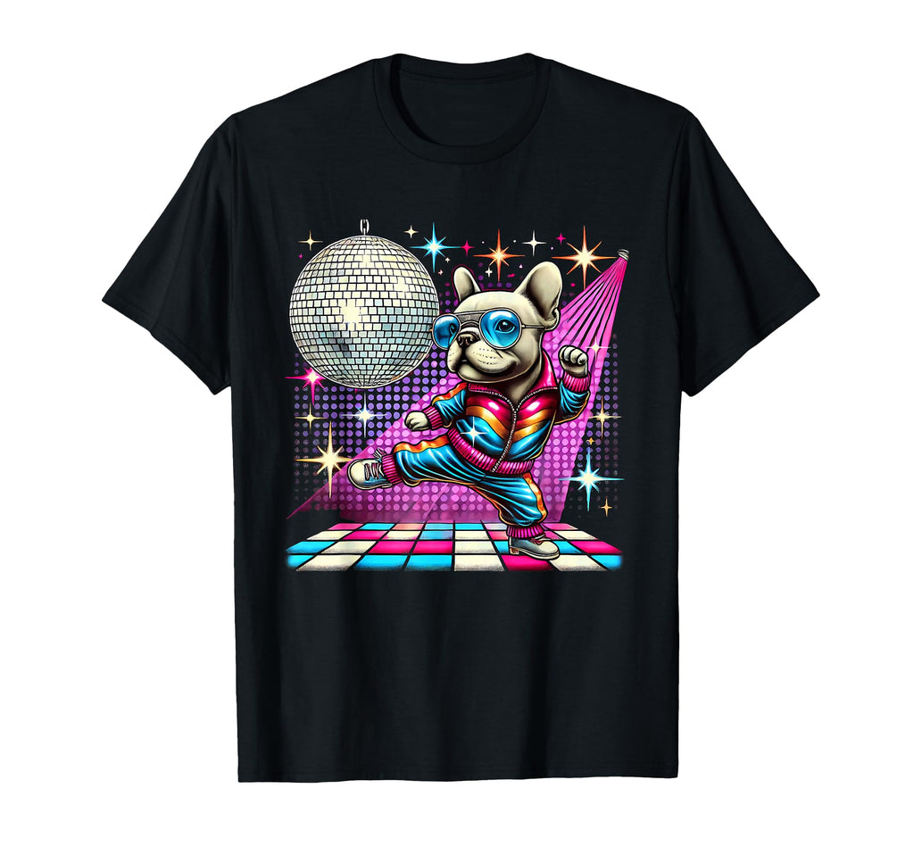Aesthetic French Bulldog Disco T-Shirt - Casual Everyday Wear for Adults - T-Shirt, Sweatshirt, Hoodie