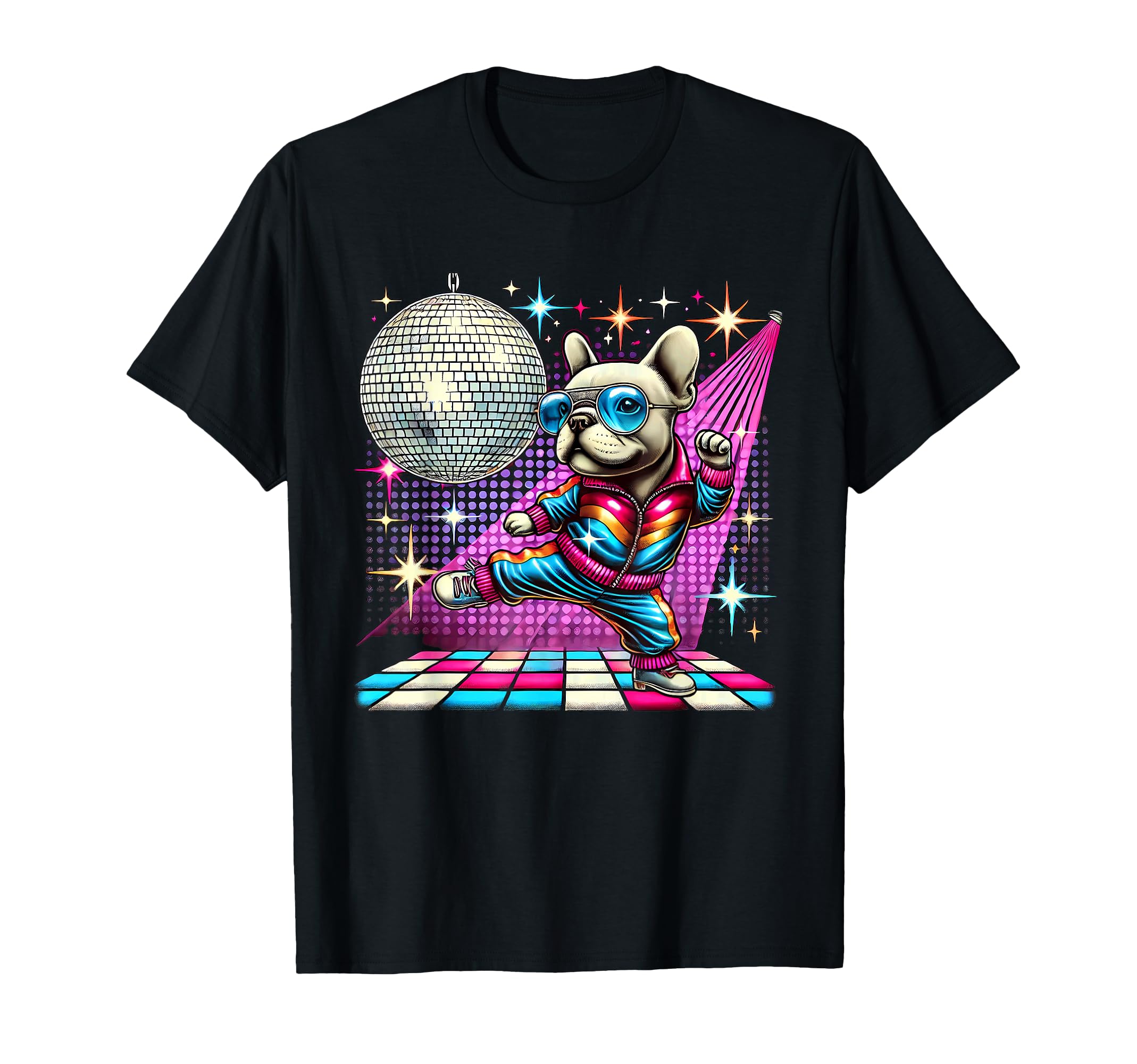 Aesthetic French Bulldog Disco T-Shirt - Casual Everyday Wear for Adults - T-Shirt, Sweatshirt, Hoodie