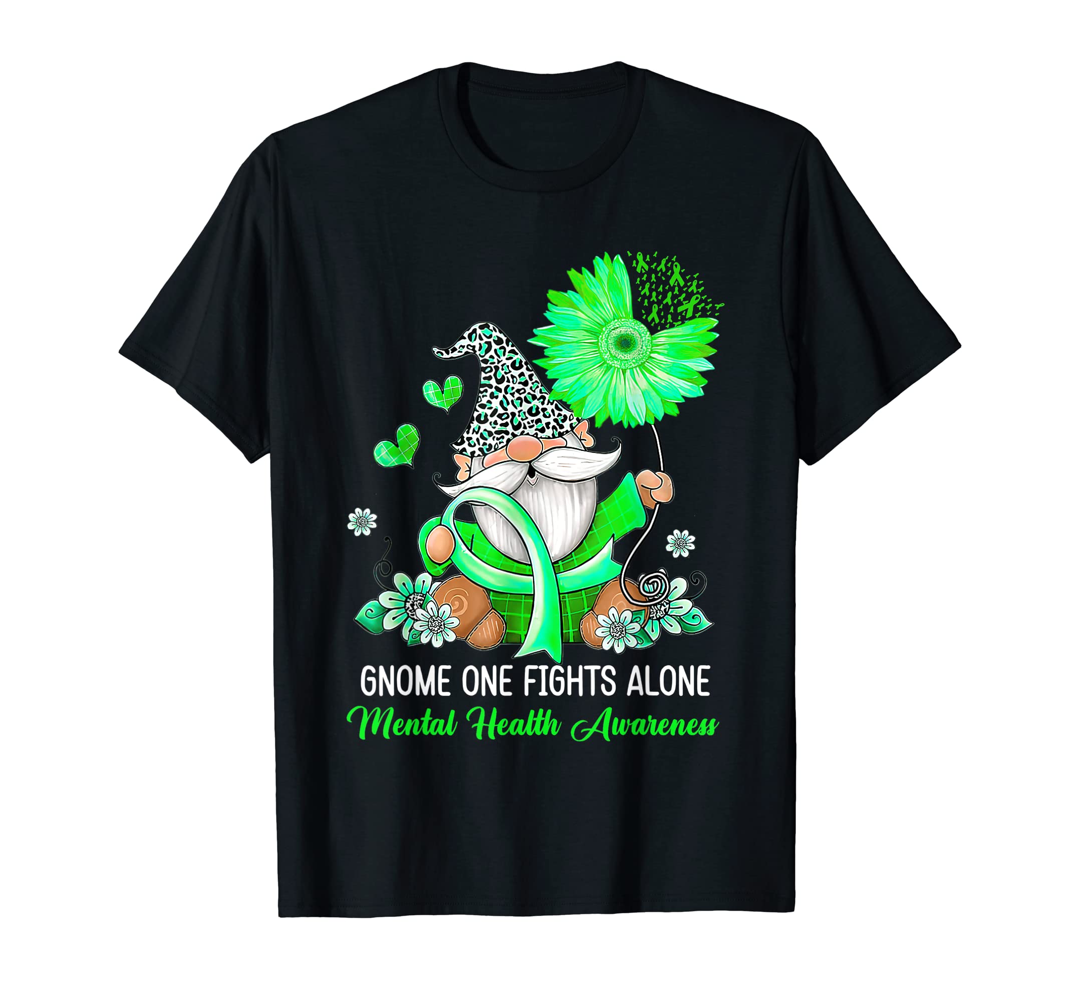 Gnome One Fights Alone Ribbon Mental T-Shirt - Novelty Apparel for Adults - T-Shirt, Sweatshirt, Hoodie