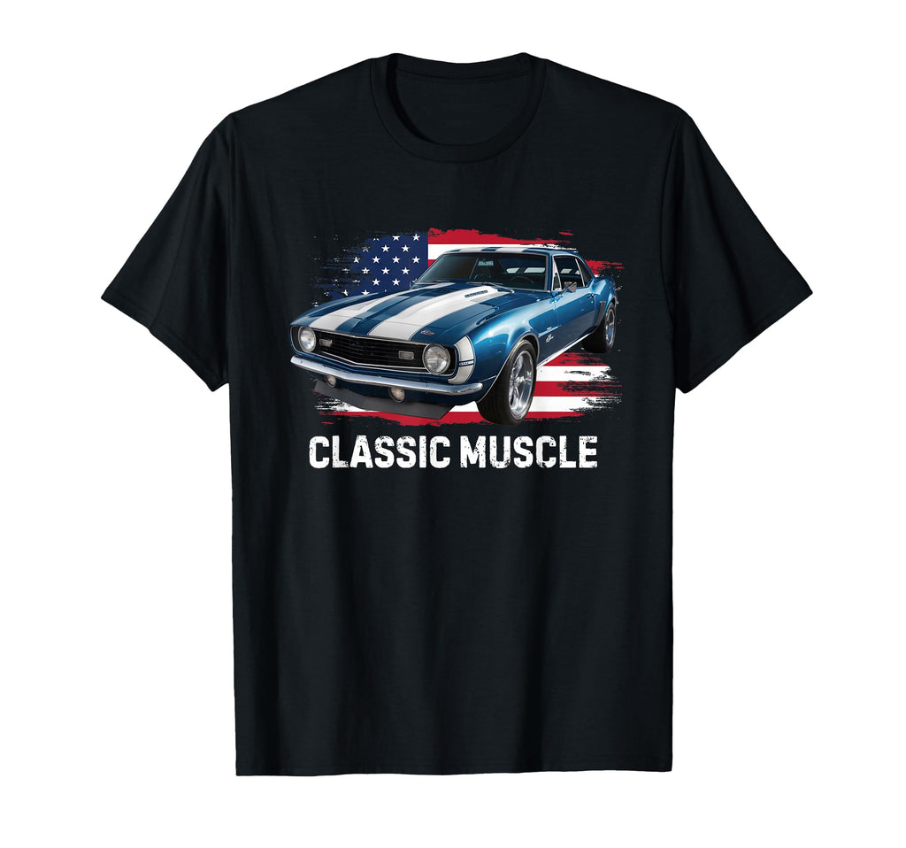 Patriotic Usa Flag Muscle American Car T-Shirt - Novelty Apparel for Adults - T-Shirt, Sweatshirt, Hoodie