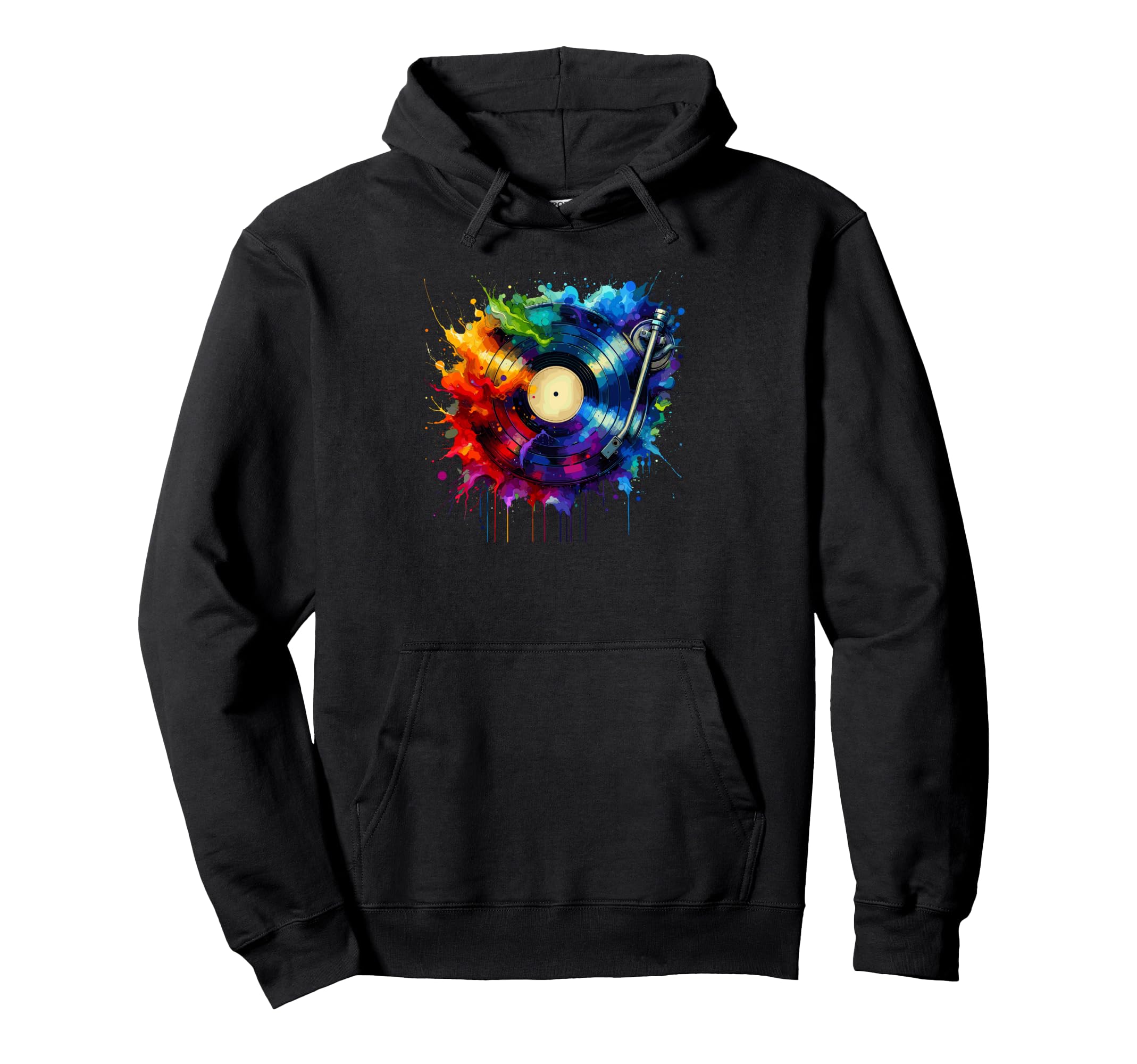 Splash Art Vinyl Disc Record Player Hoodie - Minimalist Print for Adults - T-Shirt, Sweatshirt, Hoodie
