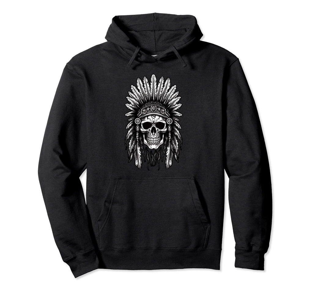 Skull Indian Headdress Indian Skull Hoodie - Casual Everyday Wear Unisex - T-Shirt, Sweatshirt, Hoodie