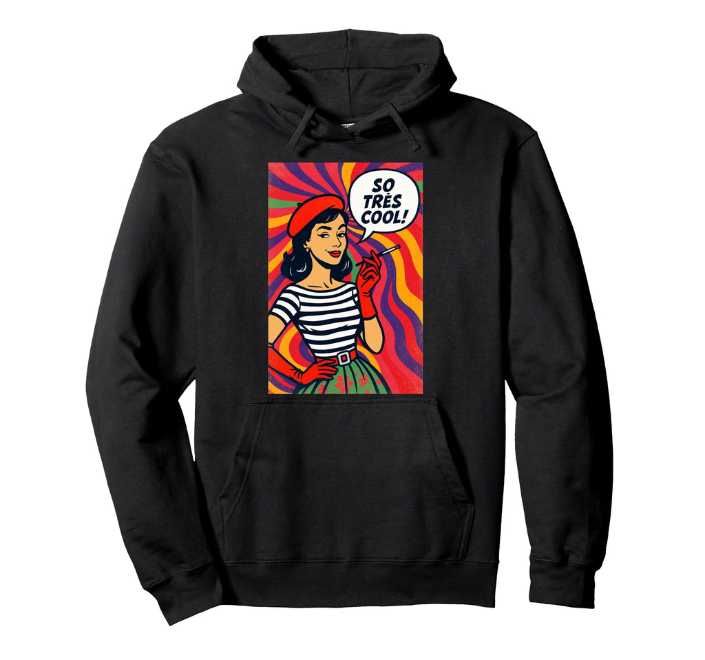 Psychedelic 50S Pop Art Beret Hoodie - Novelty Apparel for Adults - T-Shirt, Sweatshirt, Hoodie
