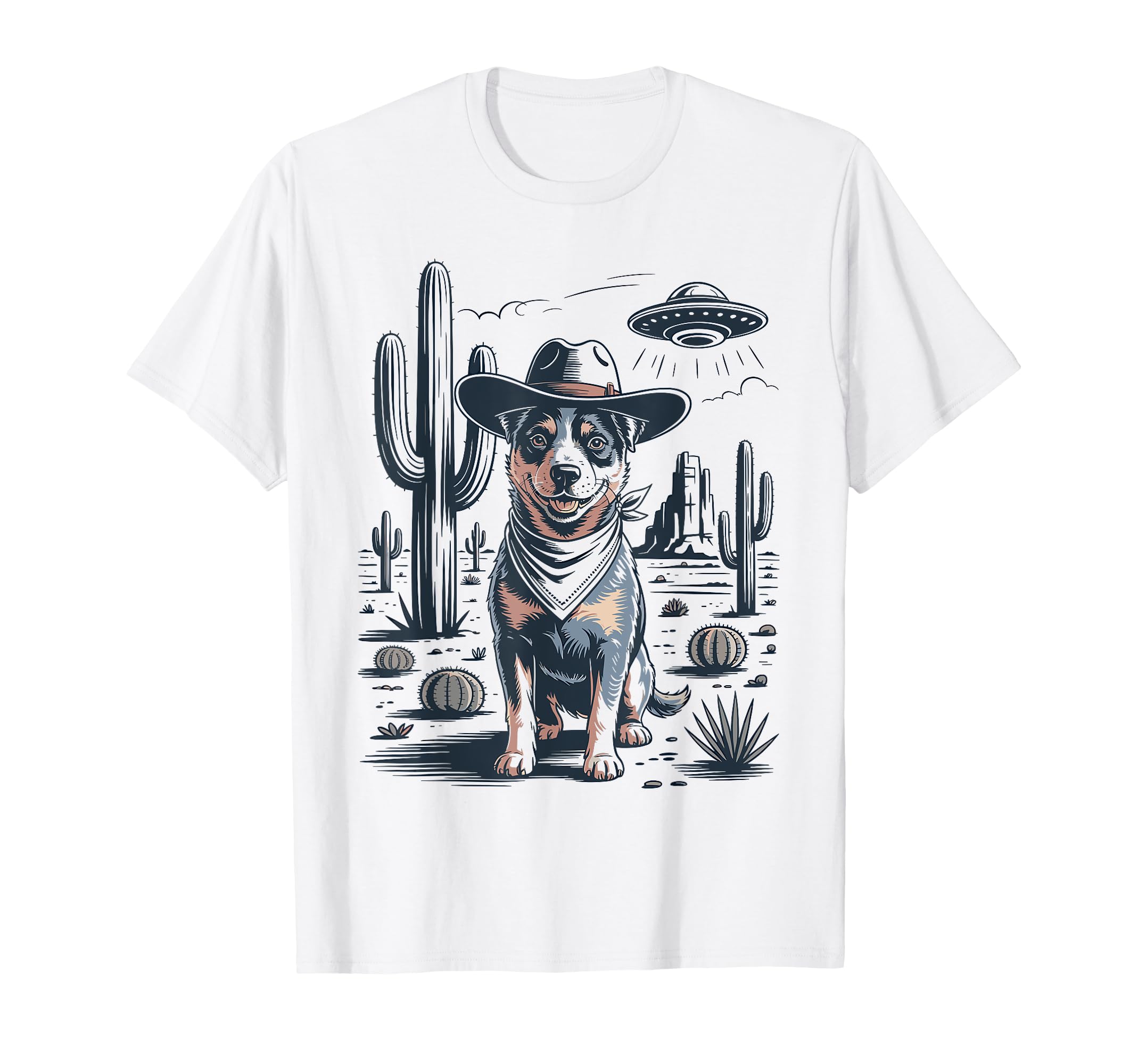 Cowboy Blue Heeler Dog Ufo Western T-Shirt - Casual Everyday Wear Men Women - T-Shirt, Sweatshirt, Hoodie