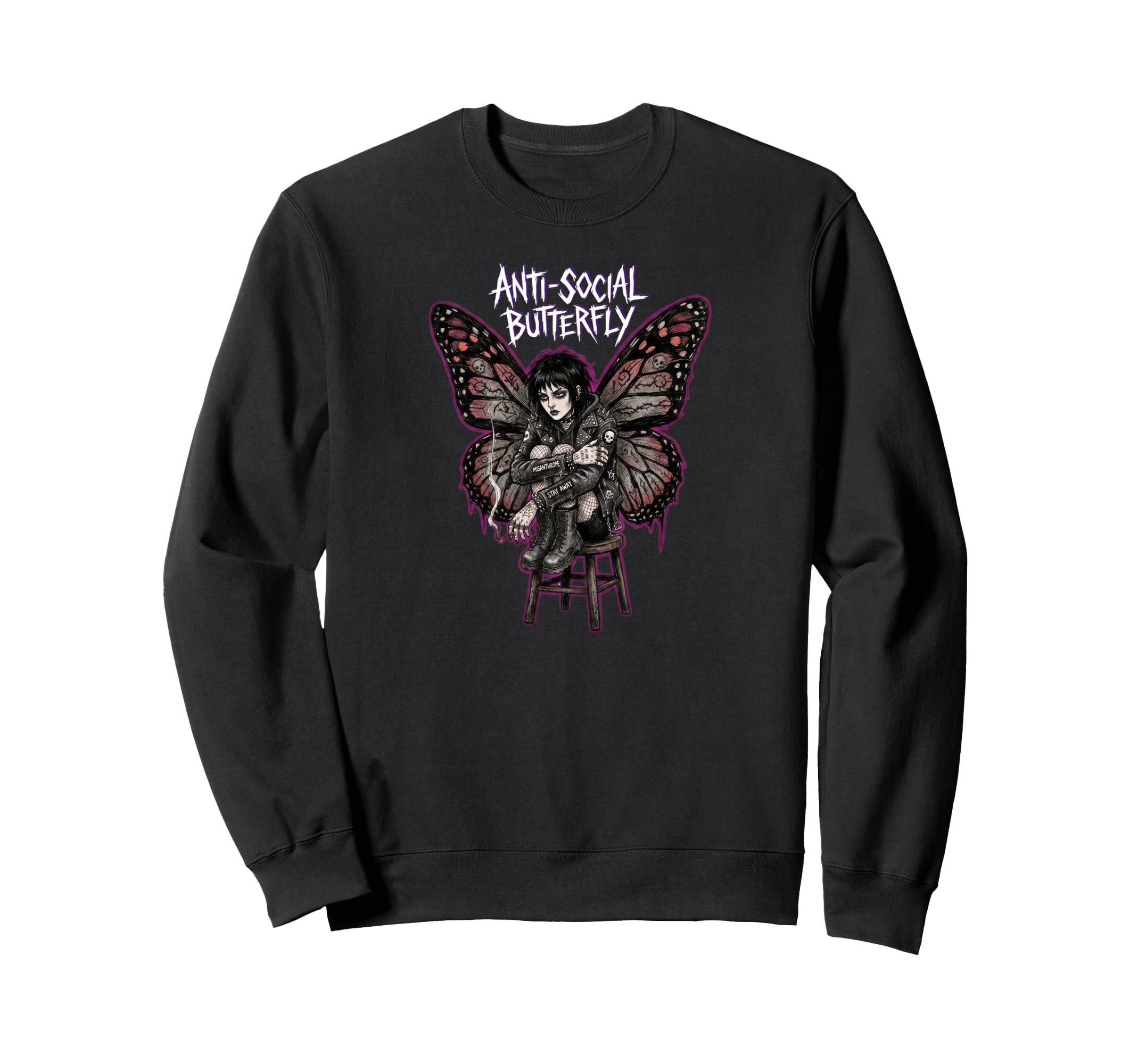 Anti Social Butterfly Goth Trad Sweatshirt - Casual Everyday Wear Unisex - T-Shirt, Sweatshirt, Hoodie