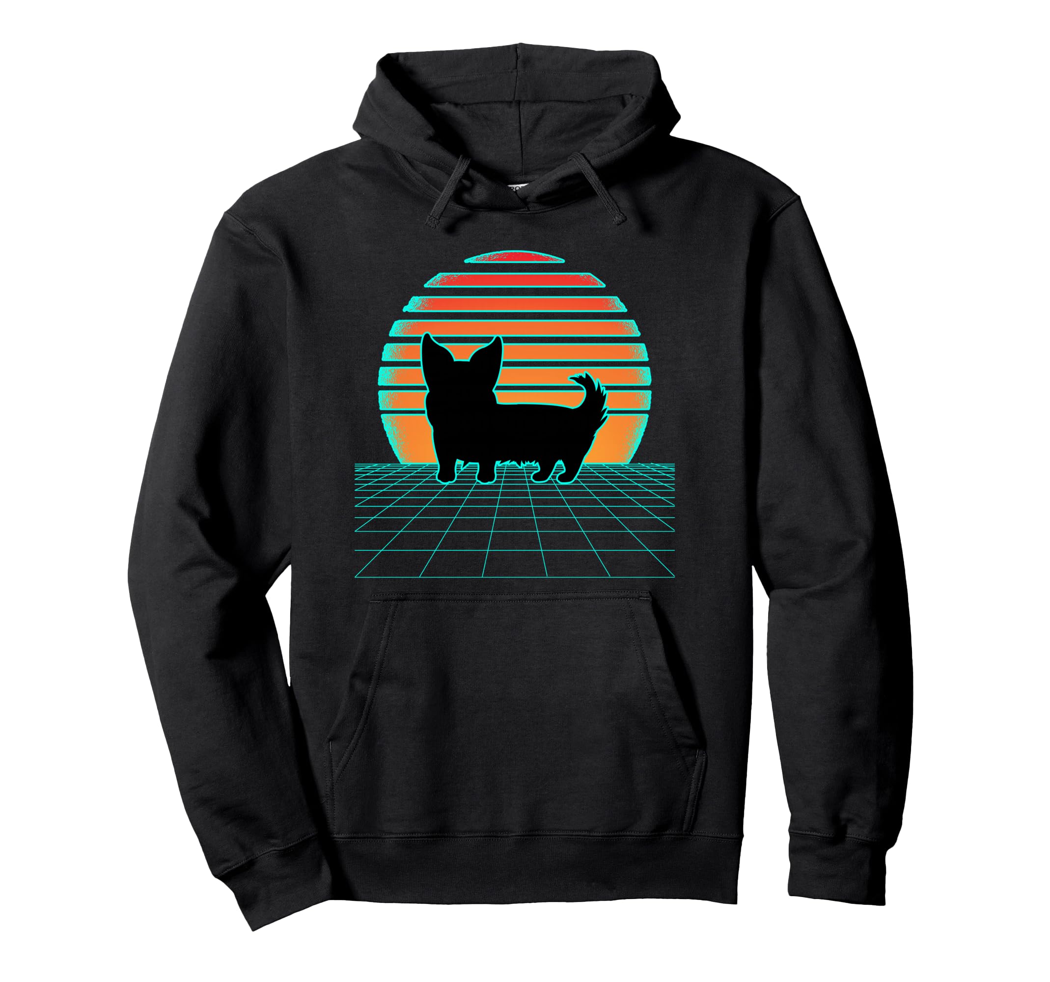 Retrowave Pembroke Welsh Corgi 80S Hoodie - Unique Graphic Unisex - T-Shirt, Sweatshirt, Hoodie