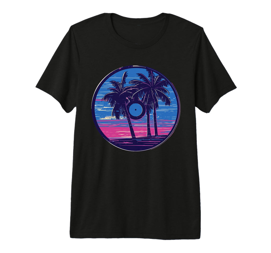 Palm Tree Vinyl Record Vaporwave T-Shirt - Casual Everyday Wear Unisex - T-Shirt, Sweatshirt, Hoodie