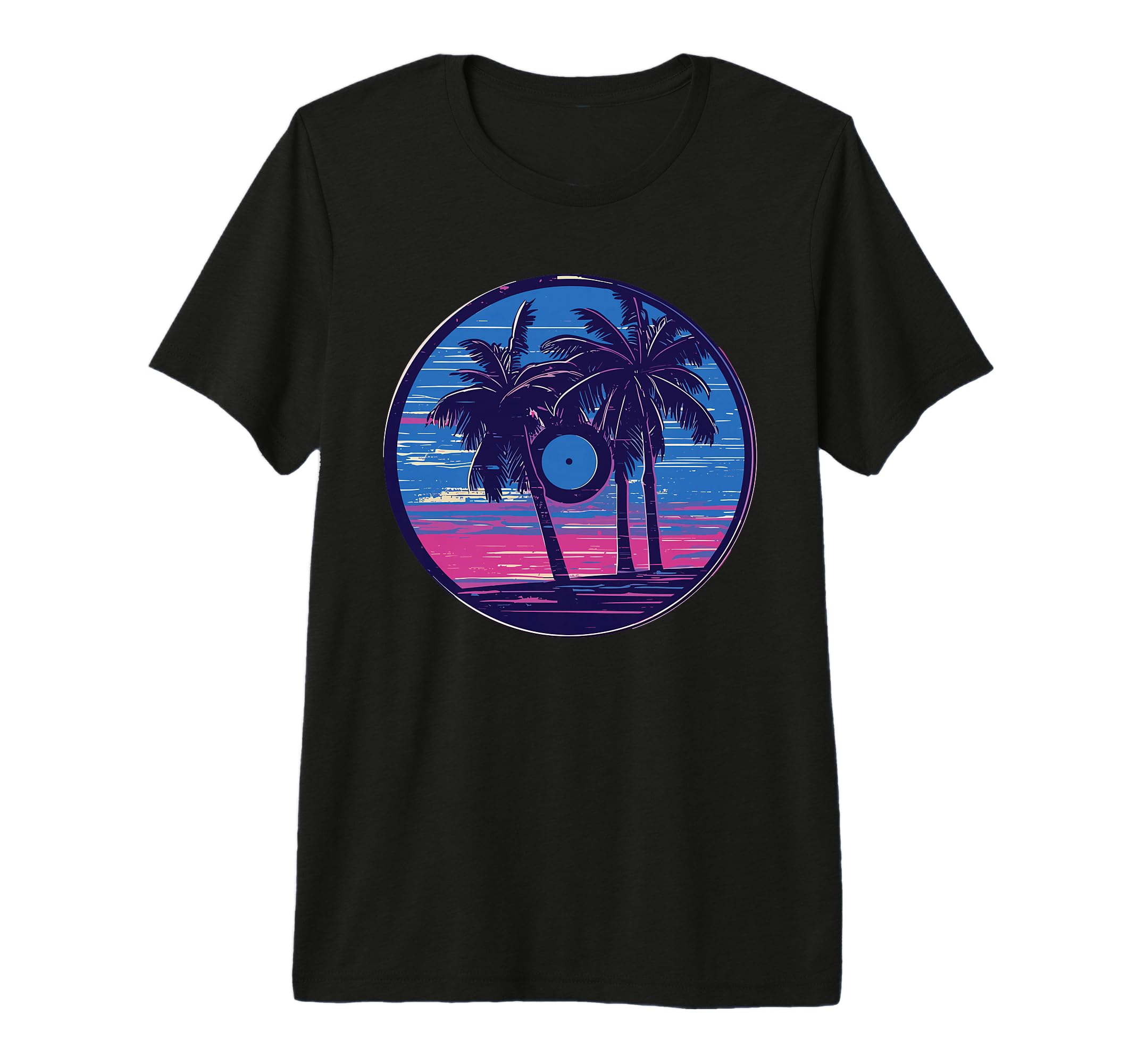 Palm Tree Vinyl Record Vaporwave T-Shirt - Casual Everyday Wear Unisex - T-Shirt, Sweatshirt, Hoodie