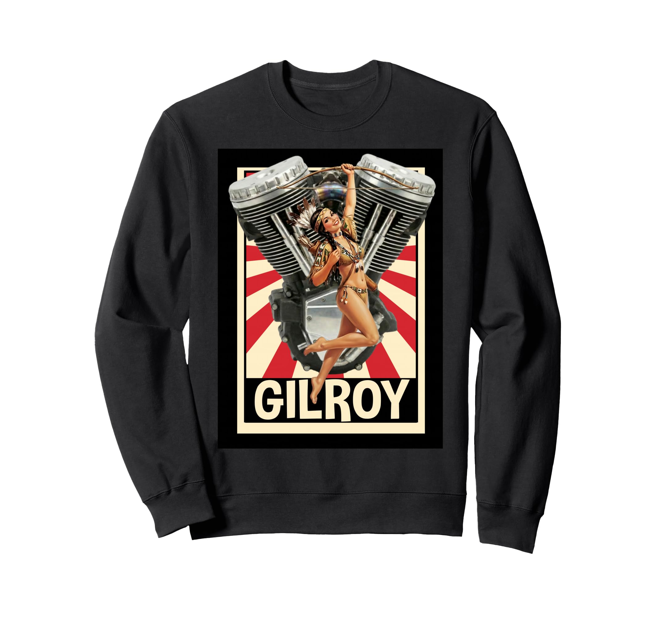 Gilroy Pinup Motorcycle Engine Art Sweatshirt - Trendy Graphic Unisex - T-Shirt, Sweatshirt, Hoodie