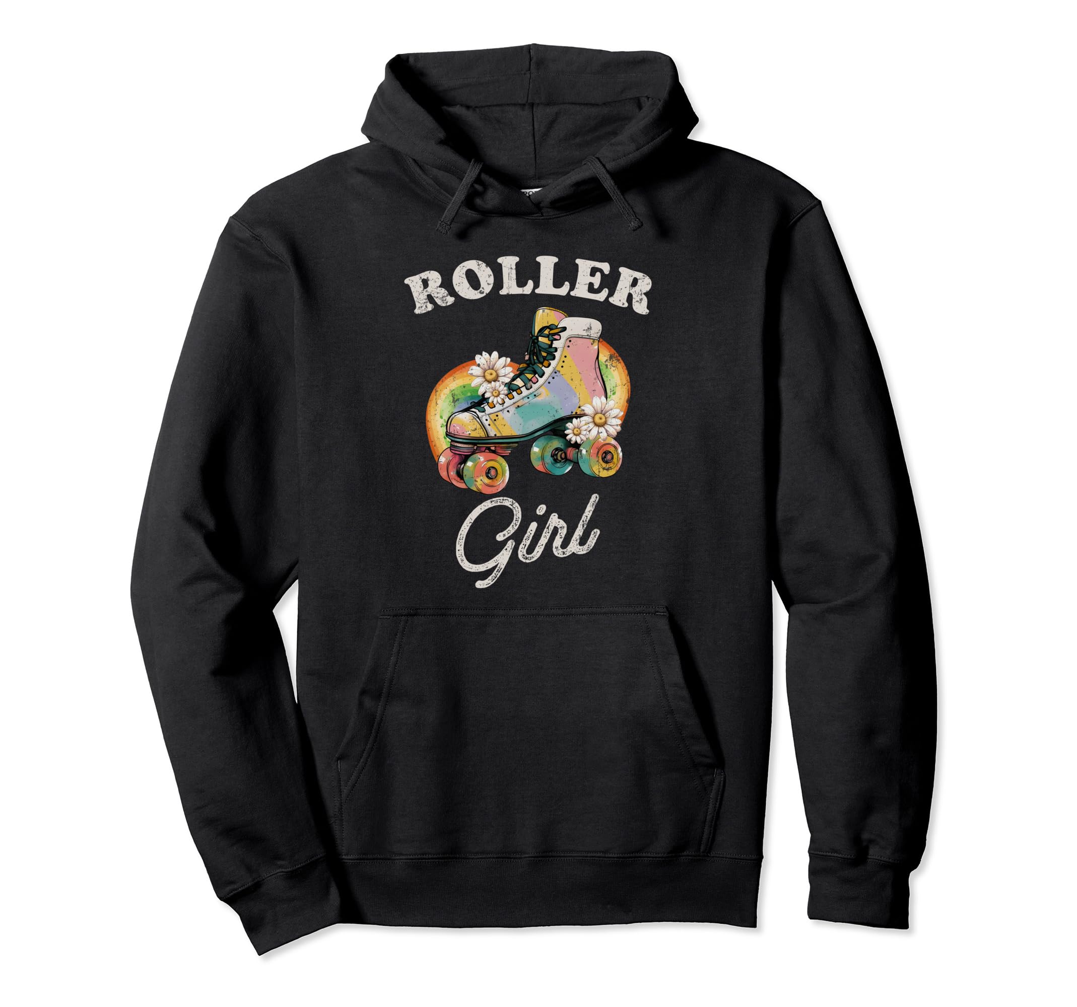 Roller Skating 70S 80S Distressed Hoodie - Trendy Graphic Unisex - T-Shirt, Sweatshirt, Hoodie