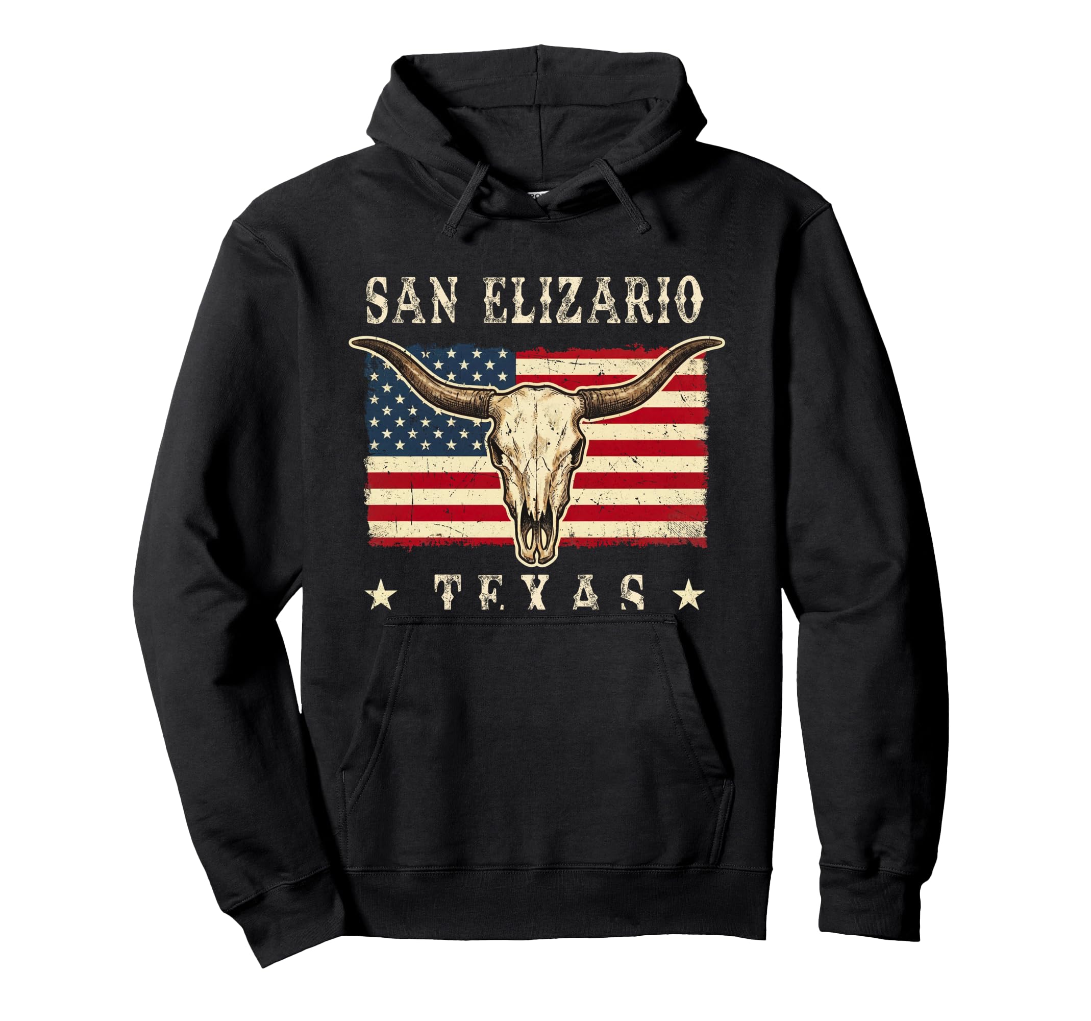 San Elizario Texas Western Patriotic Skull Hoodie - Streetwear Style Unisex - T-Shirt, Sweatshirt, Hoodie