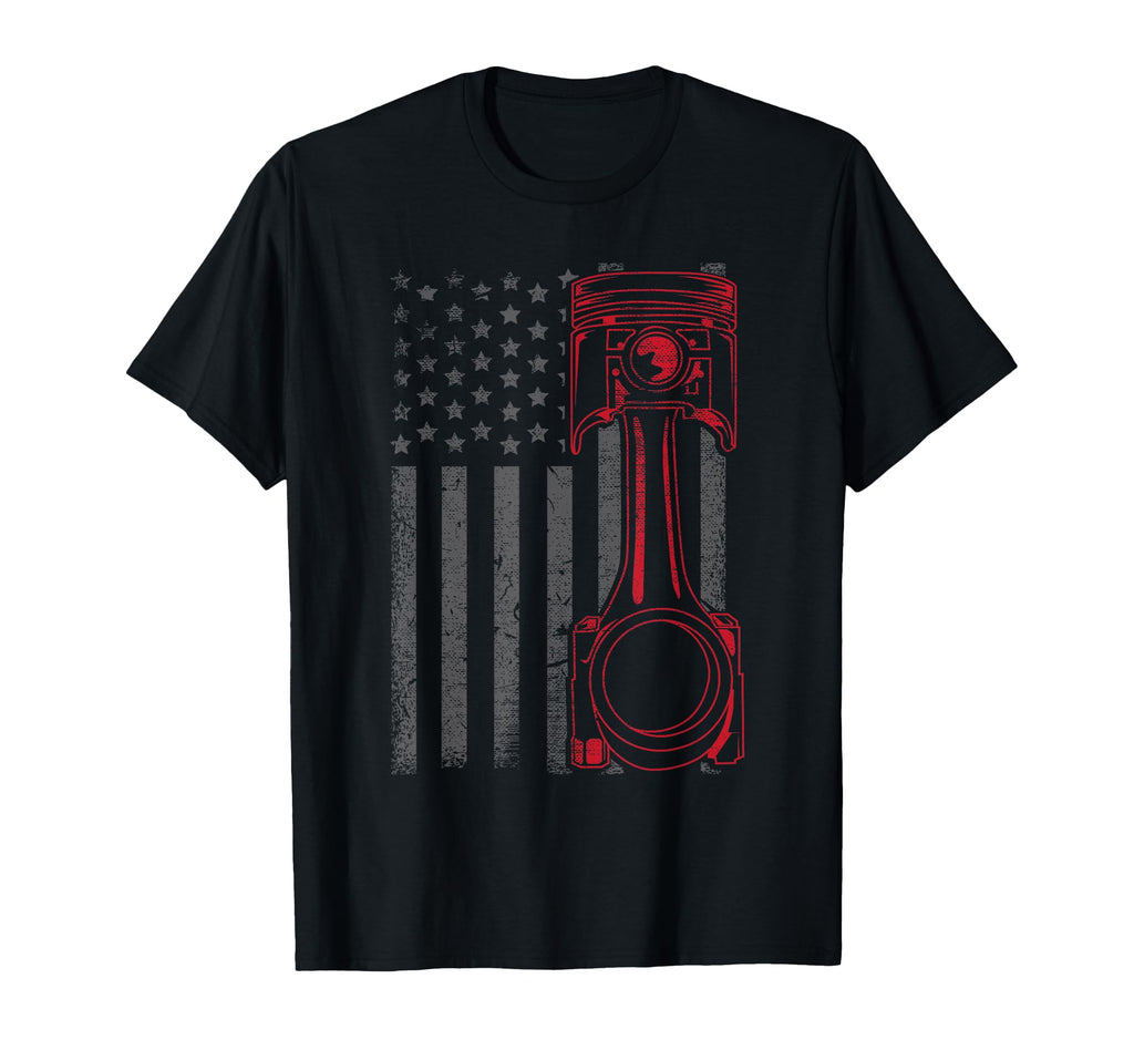 American Flag Piston Funny Muscle Car T-Shirt - Minimalist Print Men Women - T-Shirt, Sweatshirt, Hoodie