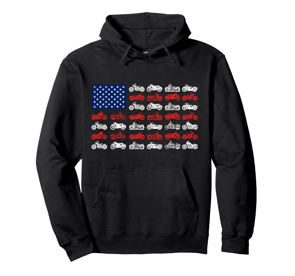 Motorcycle Biker American Flag Hoodie - Fun Novelty Design for Adults - T-Shirt, Sweatshirt, Hoodie