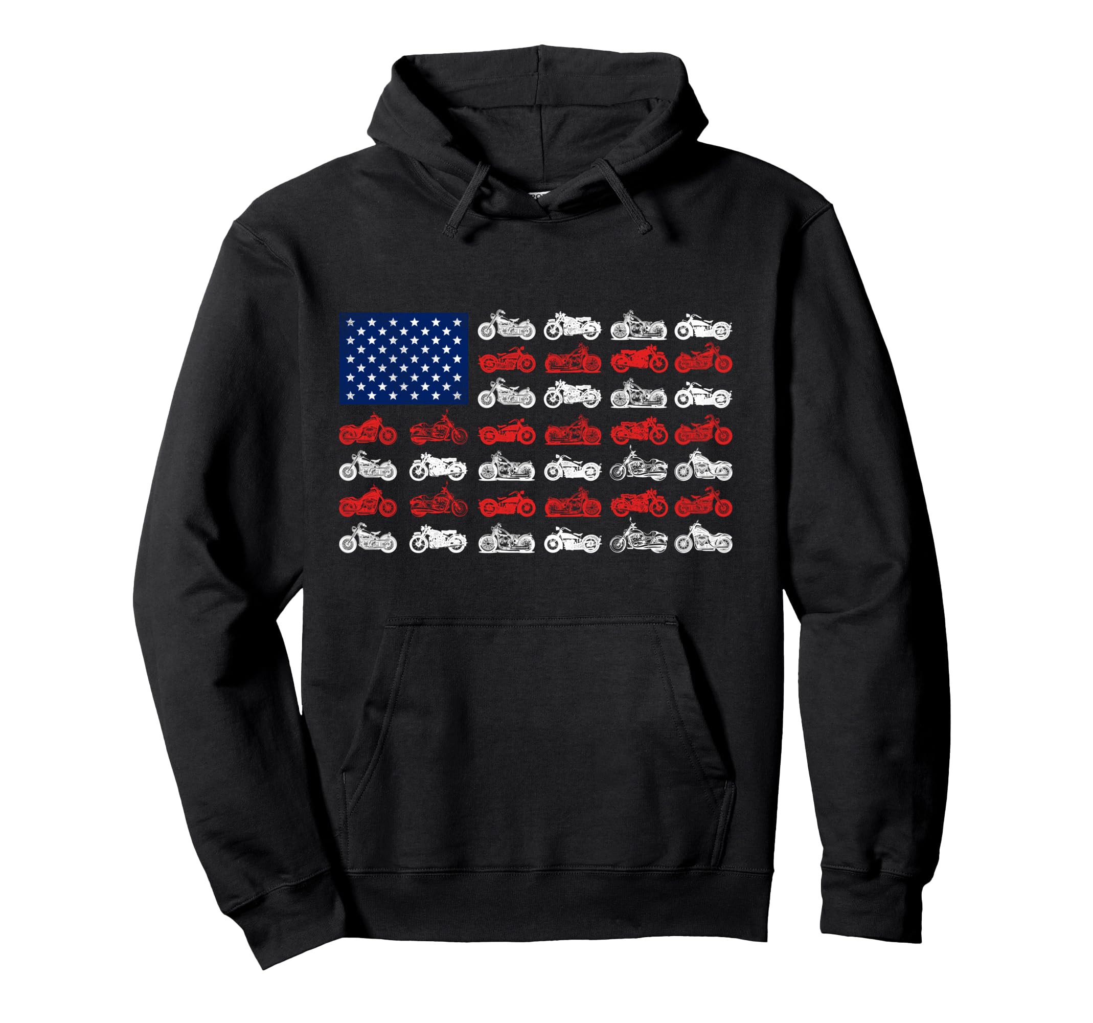 Motorcycle Biker American Flag Hoodie - Fun Novelty Design for Adults - T-Shirt, Sweatshirt, Hoodie