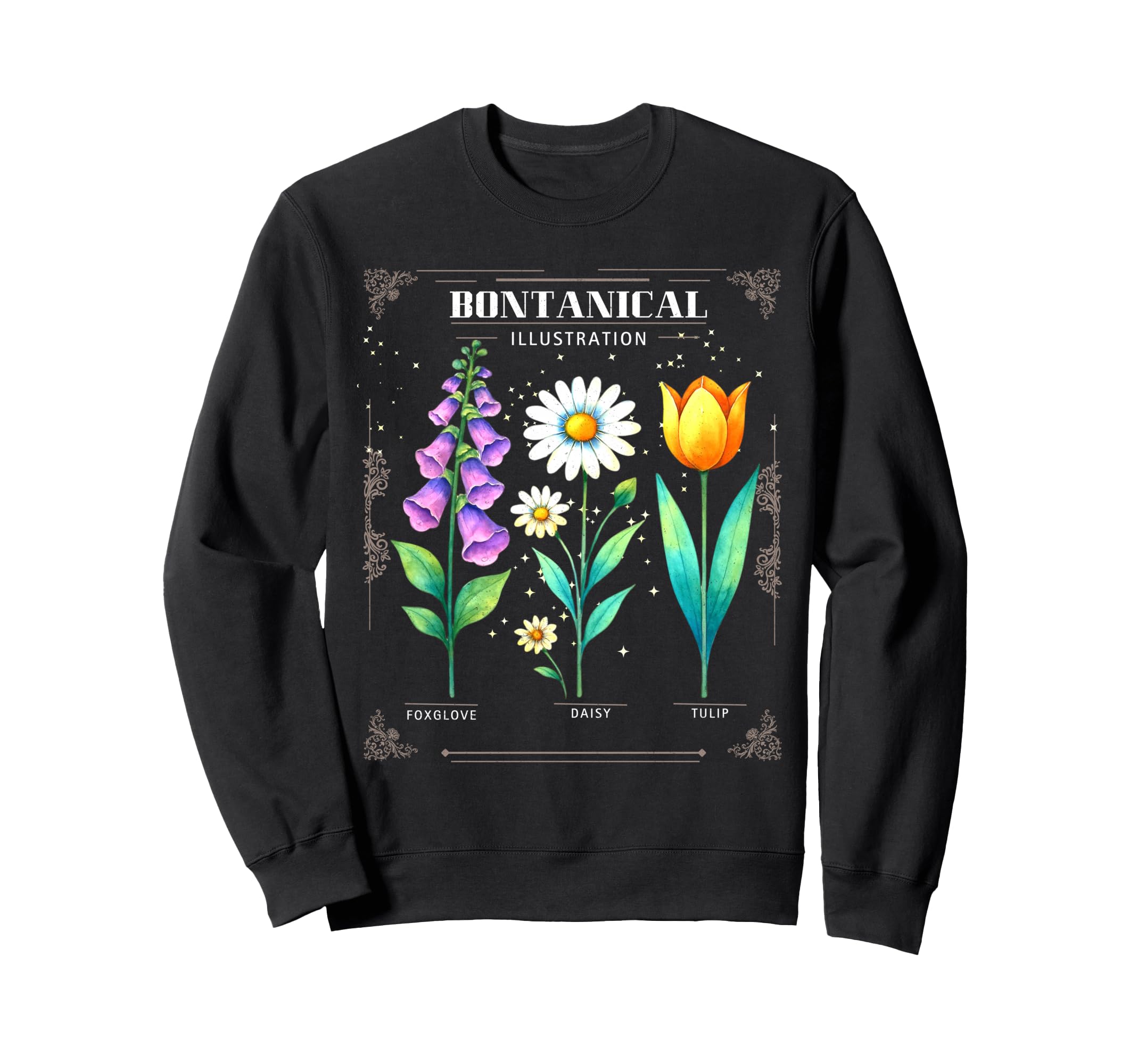 Botanical Foxglove Daisy Tulip Sweatshirt - Novelty Apparel Men Women - T-Shirt, Sweatshirt, Hoodie
