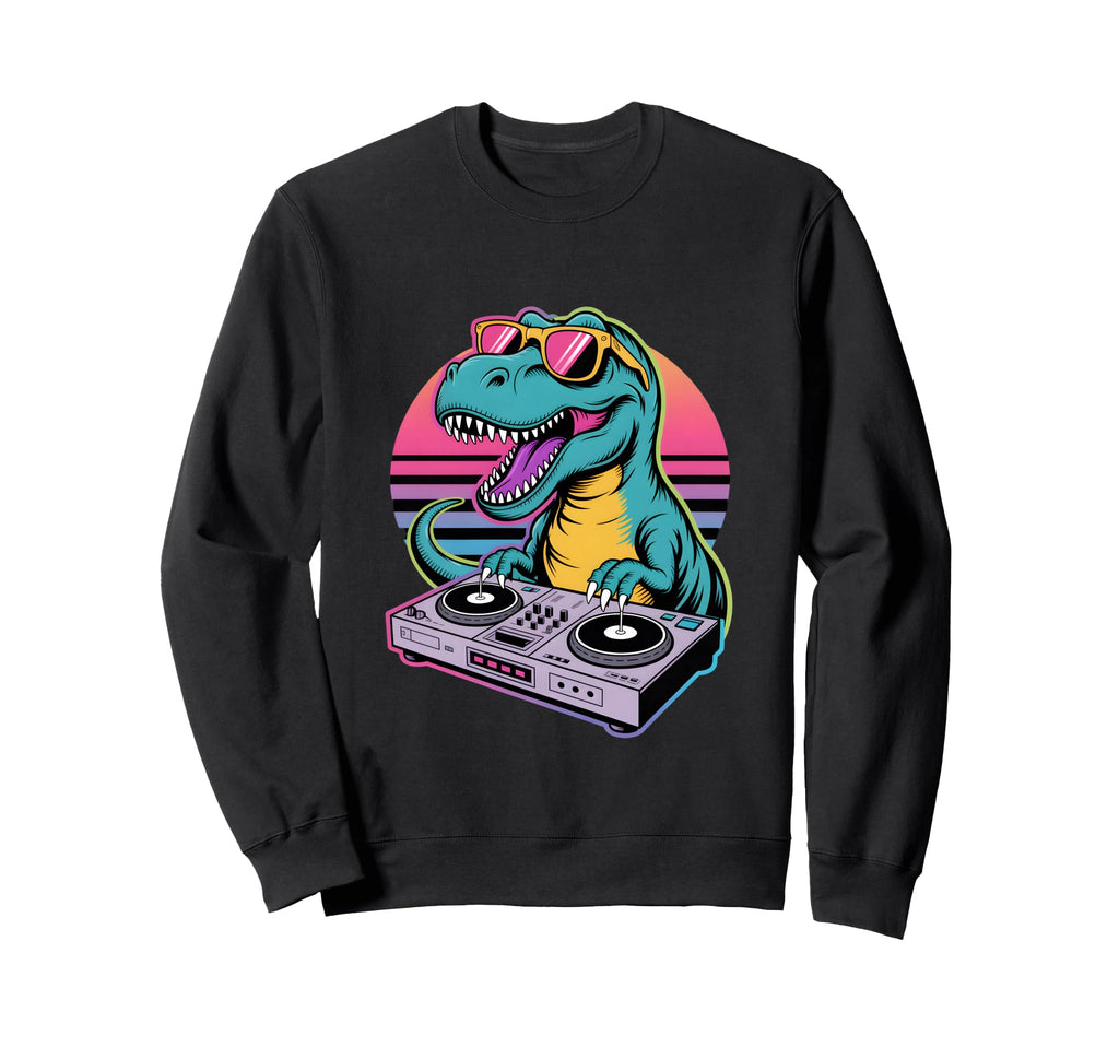 Funny Dj Dinosaur Turntable Sweatshirt - Custom Art Print Men Women - T-Shirt, Sweatshirt, Hoodie