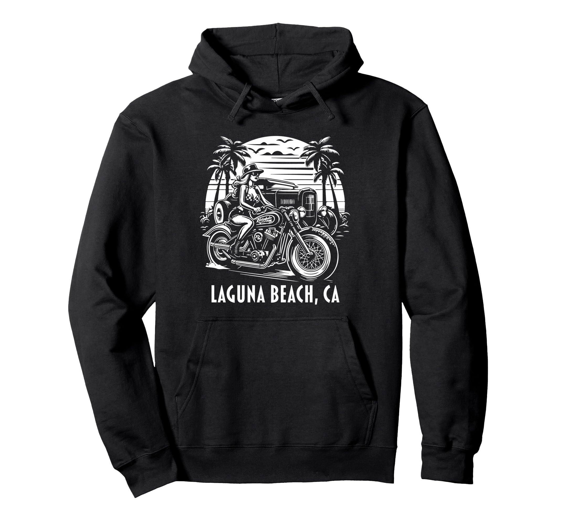 Laguna Beach California Motorcycle Hotrod Hoodie - Unique Graphic Men Women - T-Shirt, Sweatshirt, Hoodie