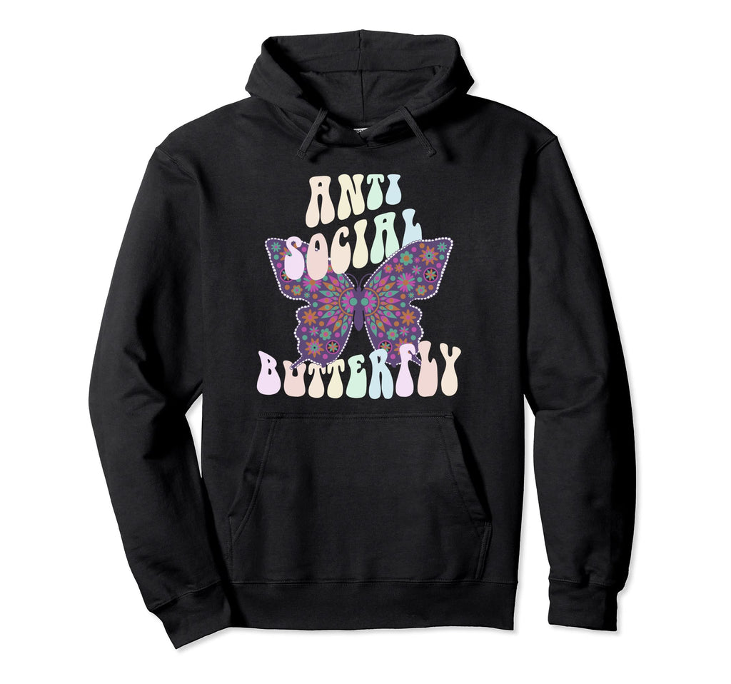 Funny Anti Social Butterfly Club Shy Hoodie - Aesthetic Graphic for Adults - T-Shirt, Sweatshirt, Hoodie