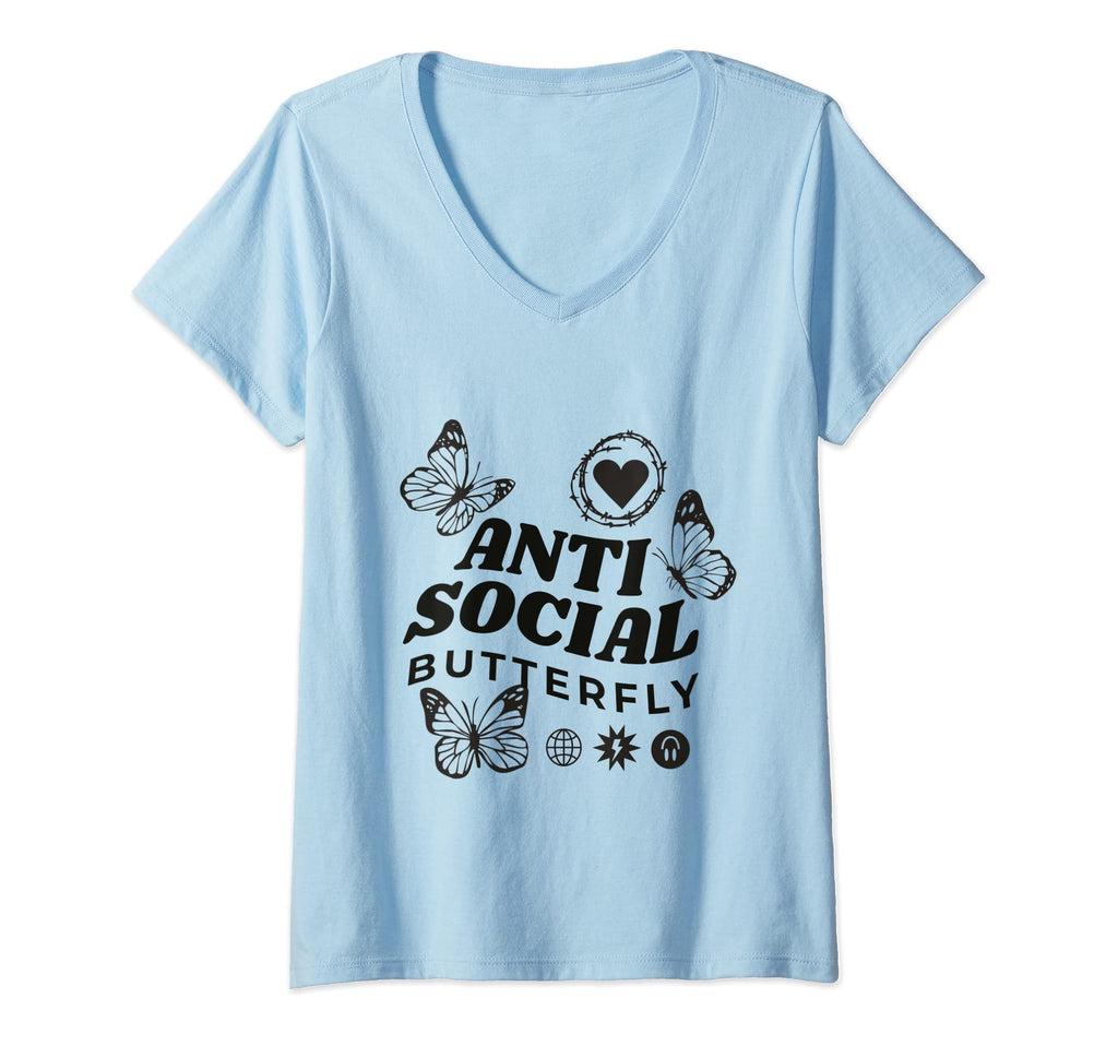 Womens Anti Social Butterfly Funny V T-Shirt - Minimalist Print Men Women - T-Shirt, Sweatshirt, Hoodie