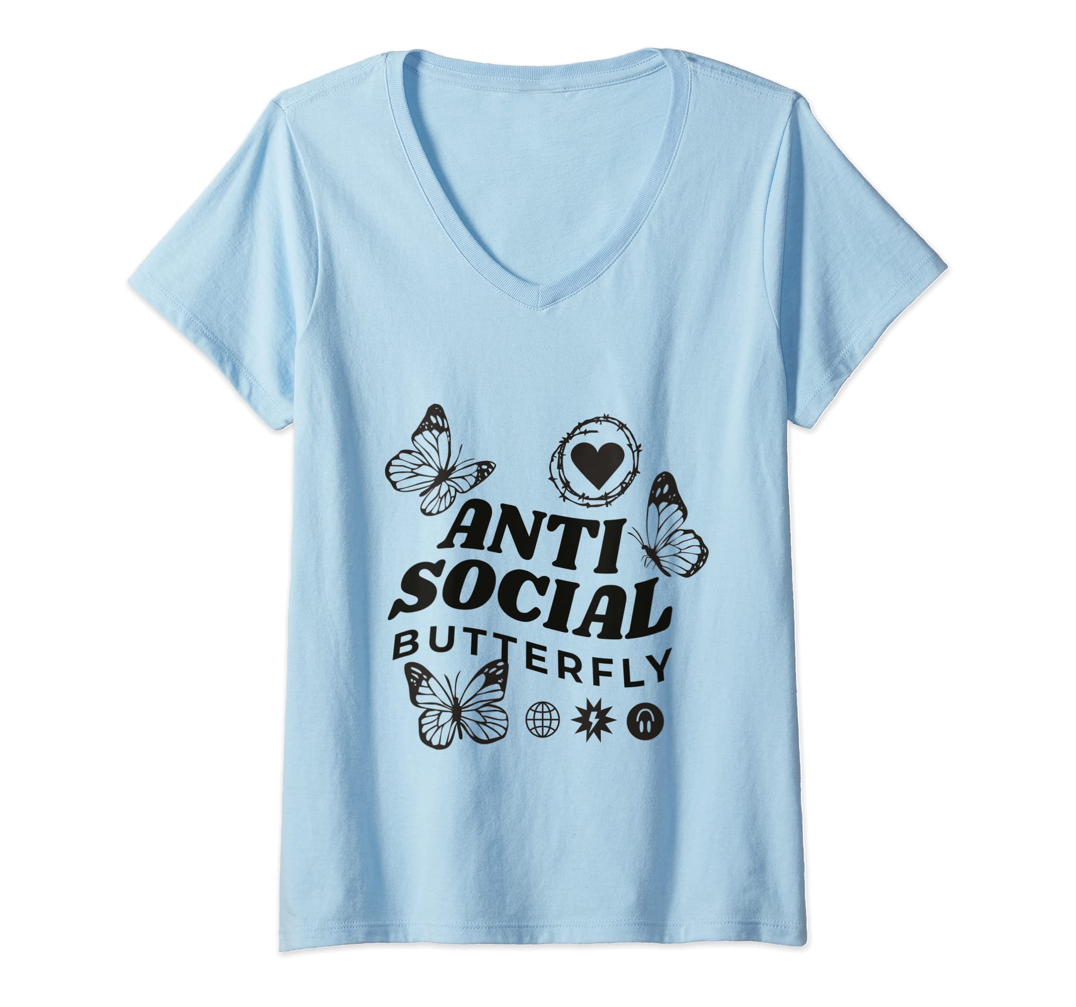 Womens Anti Social Butterfly Funny V T-Shirt - Minimalist Print Men Women - T-Shirt, Sweatshirt, Hoodie