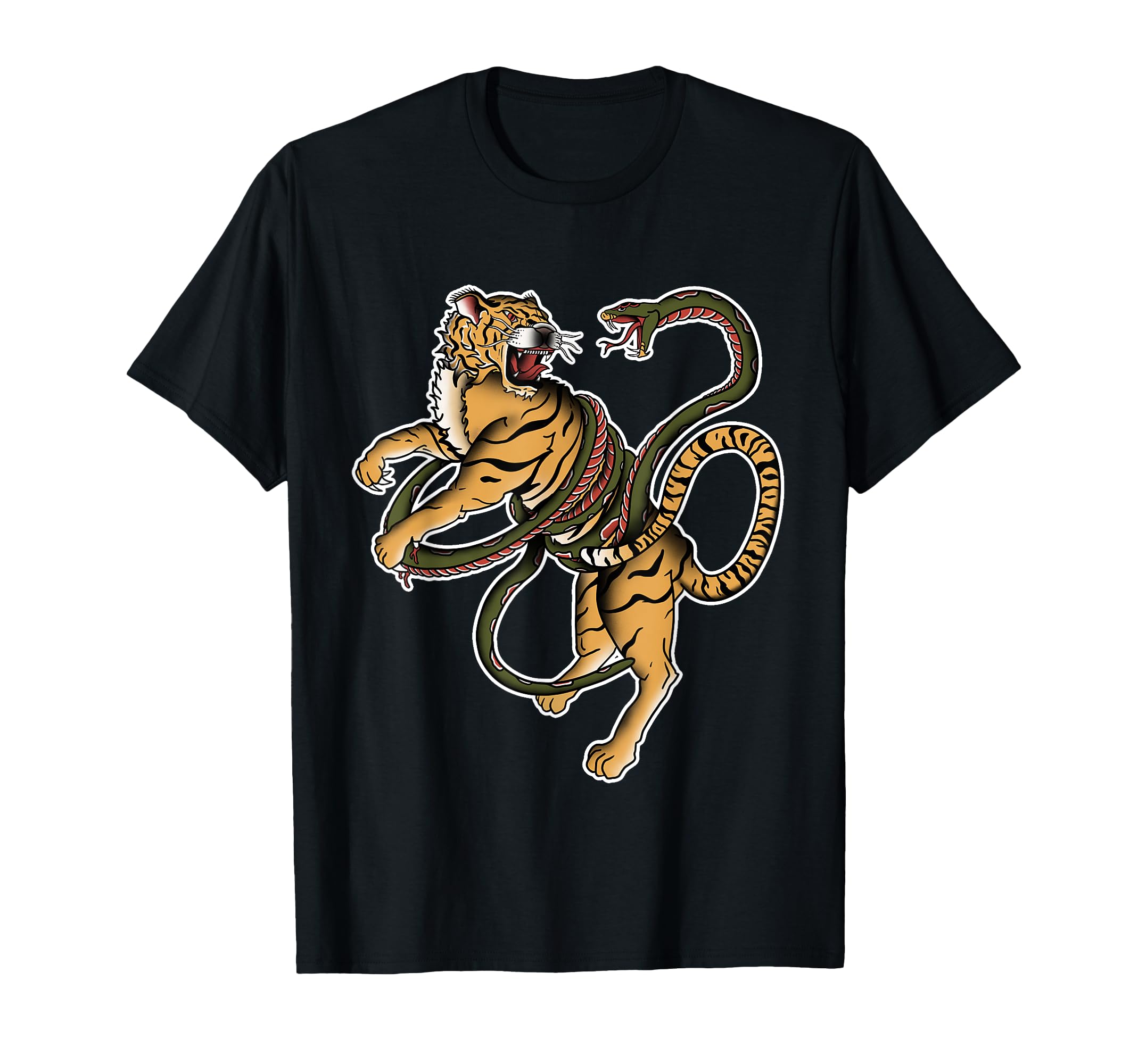 American Traditional Tiger And Snake T-Shirt - Graphic Print for Adults - T-Shirt, Sweatshirt, Hoodie