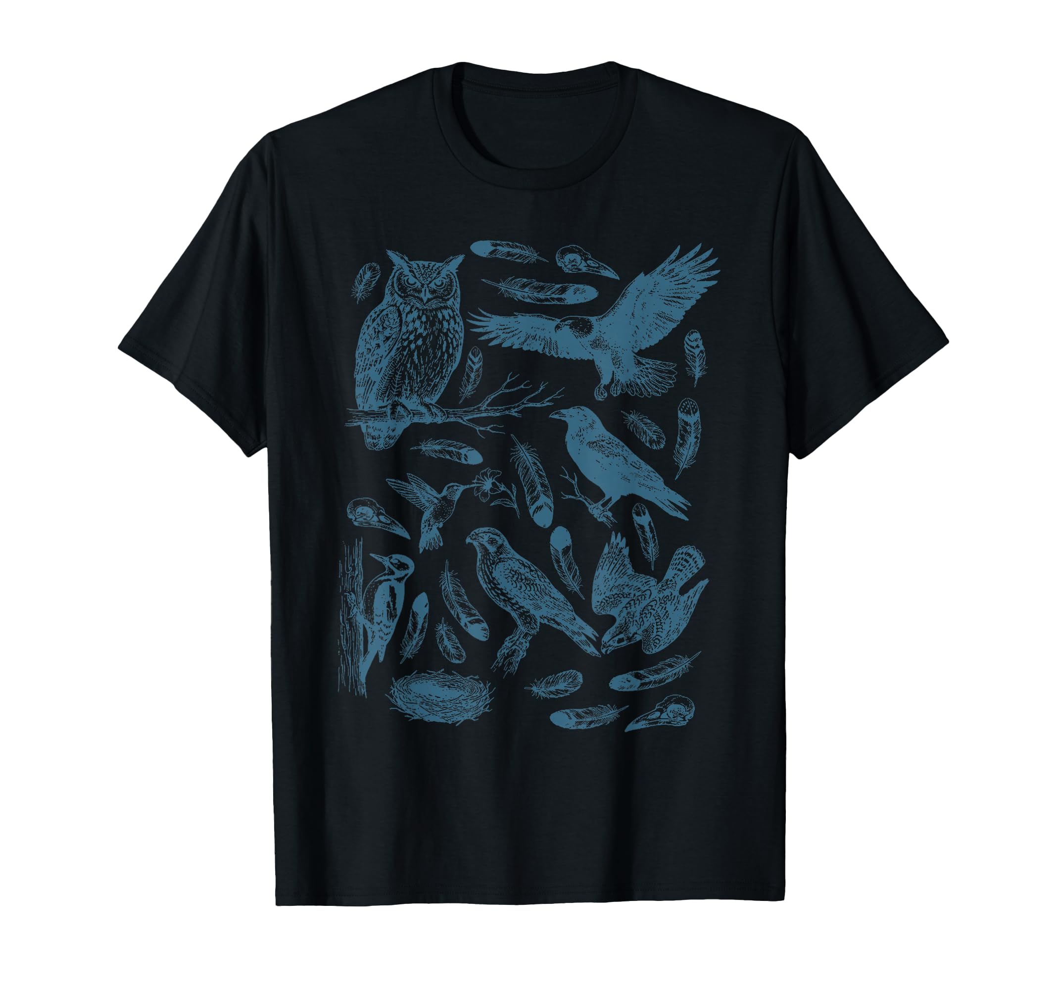 90S Birds Owl Raven Eagle Wildlife Sketch T-Shirt - Trendy Graphic Unisex - T-Shirt, Sweatshirt, Hoodie