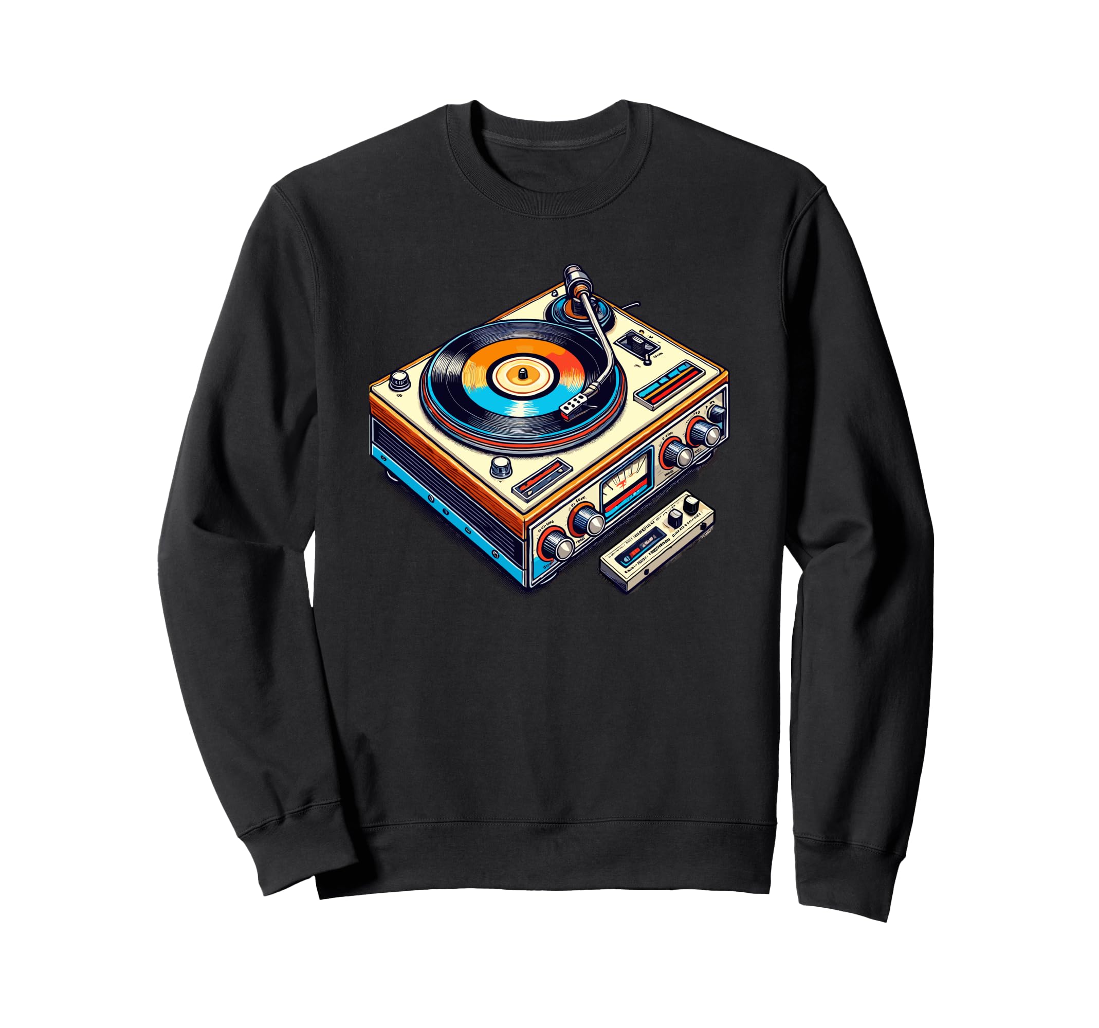 80S 90S Vinyl Record Player Sweatshirt - Novelty Apparel Men Women - T-Shirt, Sweatshirt, Hoodie